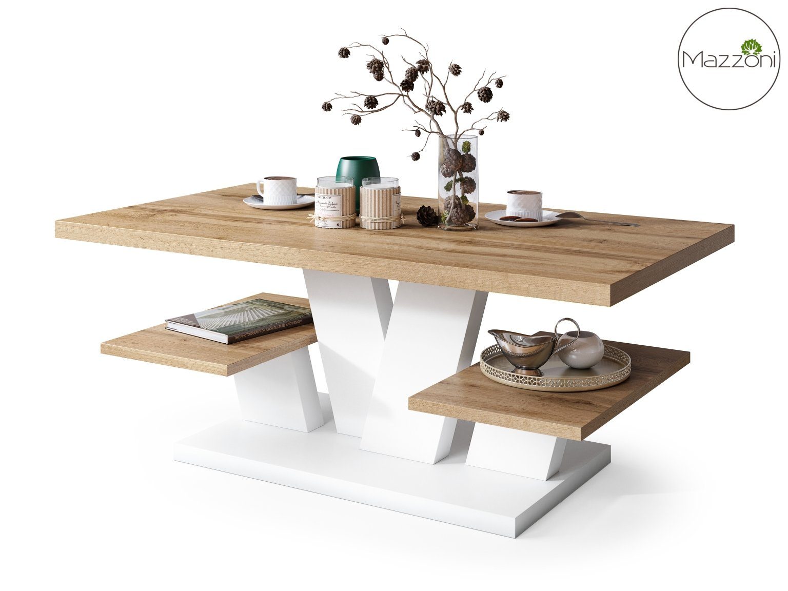 110x60x45 Wotan Couchtisch Viva matt Design designimpex Eiche Ablagefläche mit Wohnzimmertisch cm - Tisch Weiß