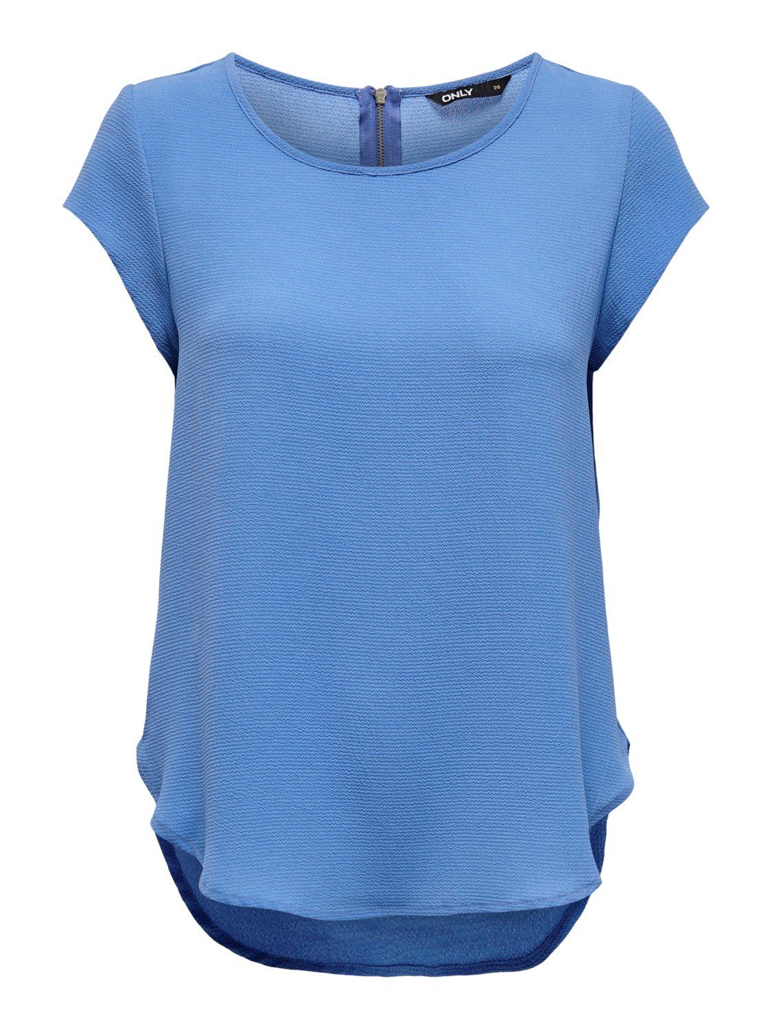 Bluse Blusenshirt Blau 4043 (1-tlg) Einfarbige Kurzarm ONLVIC Oberteil in ONLY T-Shirt