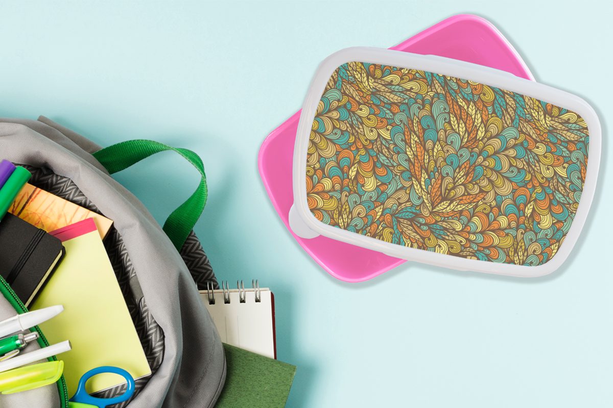 MuchoWow Lunchbox Abstrakt, Kunststoff Mädchen, Blätter (2-tlg), Brotdose Kinder, Snackbox, rosa - für - Design Erwachsene, Brotbox Kunststoff