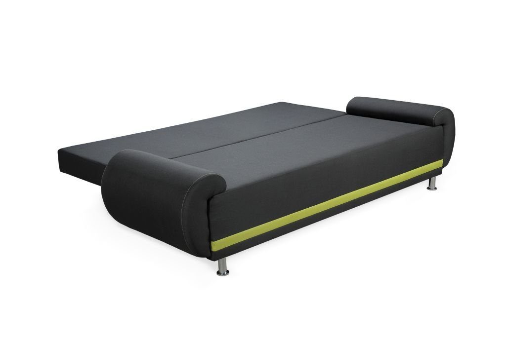 Fun Möbel Polstergarnitur Sofaset Designersofa 3-tlg), (inkl. Schlaffunktion Anthrazit-Limette Rückenkissen, 5 3-Sitzer Stoff, beim in und Bettkasten 3-1-1 MIKA