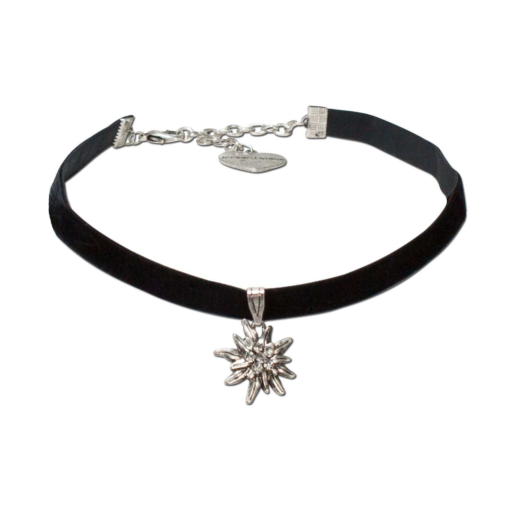 Alpenflüstern Choker Trachten-Samt-Kropfband Strass-Edelweiß klein (schwarz), - Trachtenkette enganliegend, Kropfkette elastisch, Damen-Trachtenschm