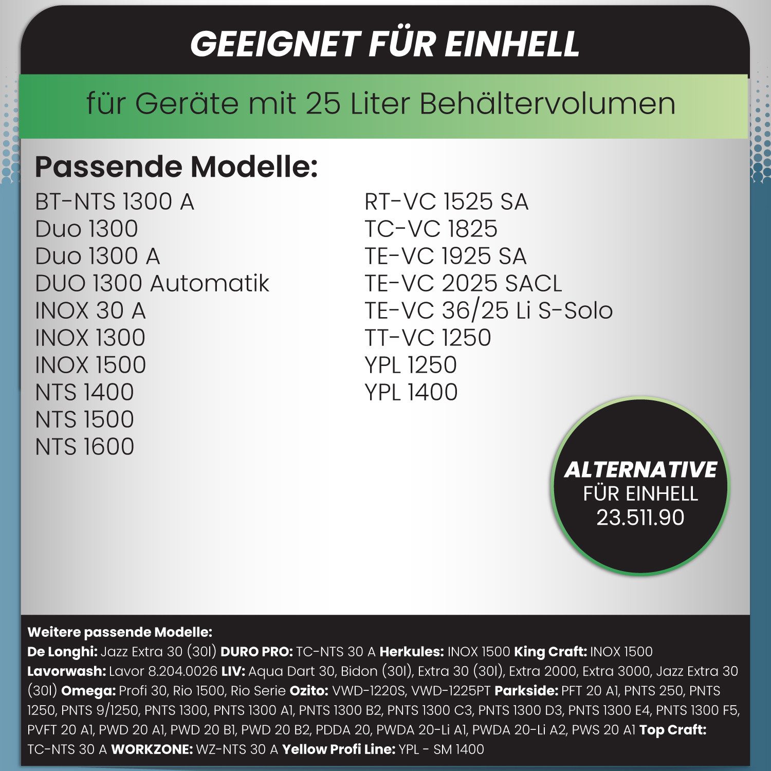 McFilter Staubsaugerbeutel (10 Stück) geeignet für Einhell, passend für ALLE Einhell 25 Liter Nass-Trockensauger, 10 St., Beutel - Typ DSM 38