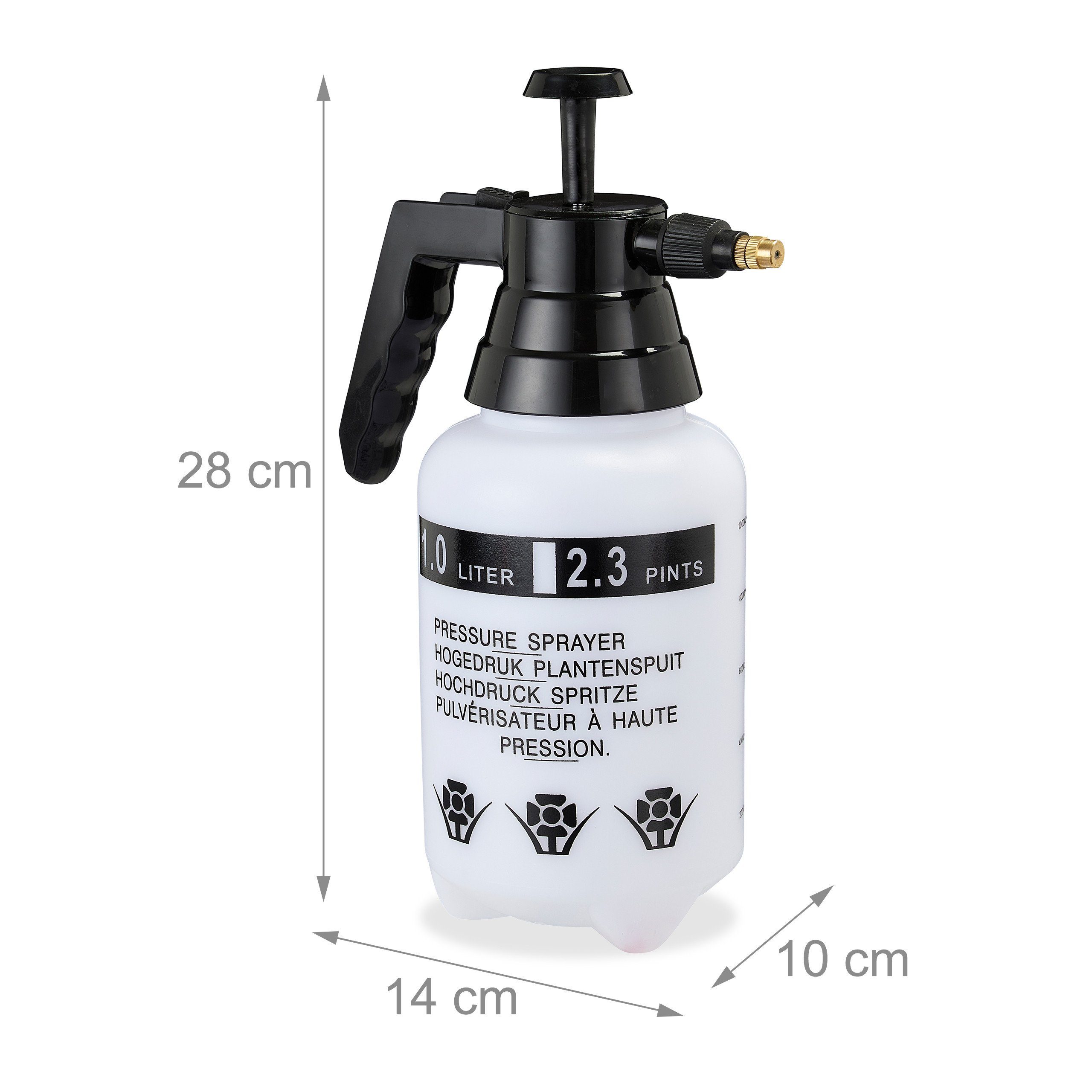 relaxdays Drucksprühgerät 4 x Pumpsprühflasche 1 Liter