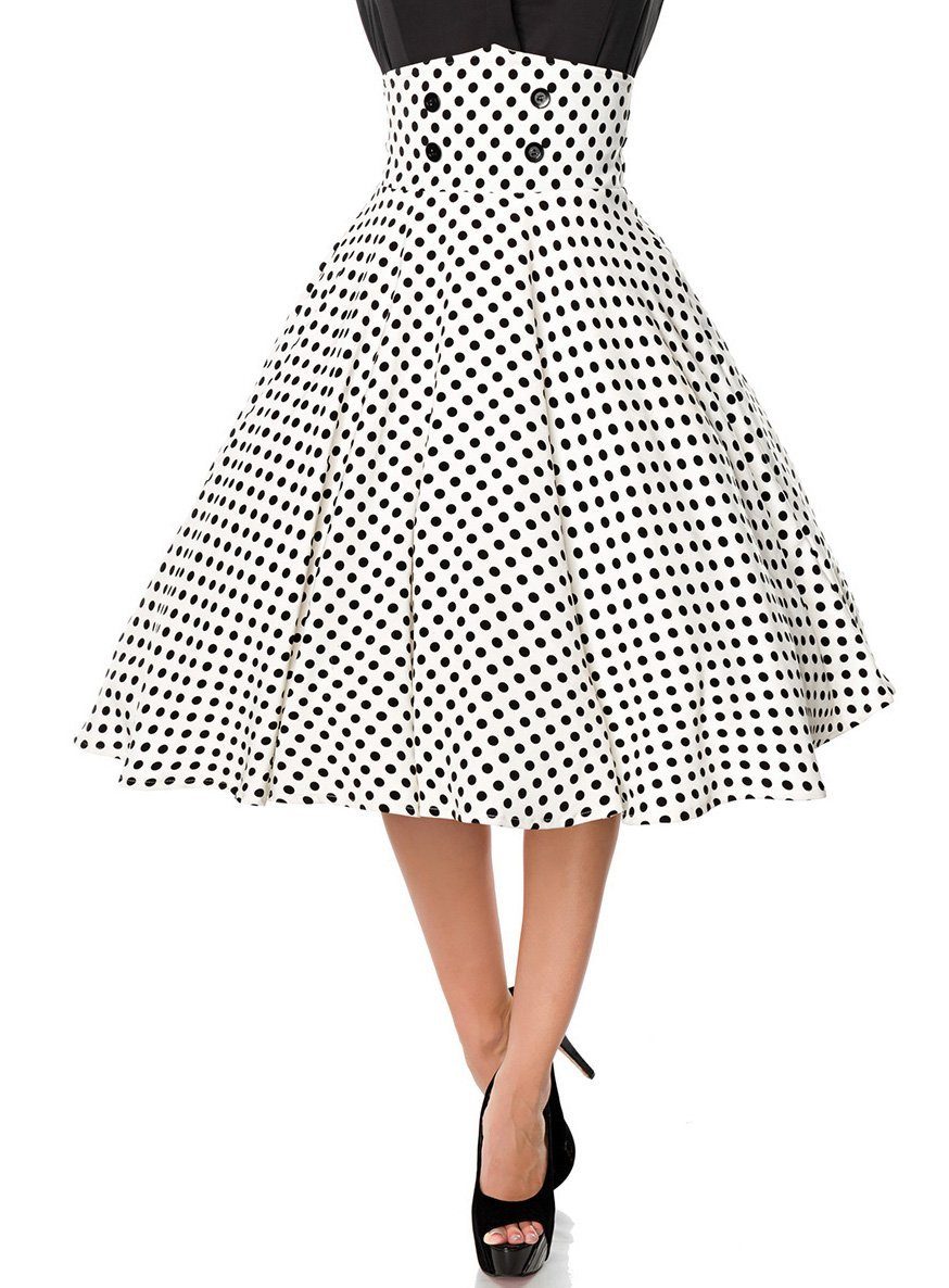 Metamorph Kostüm Tellerrock weiß-schwarz, 50er Jahre high-waist Retro-Rock