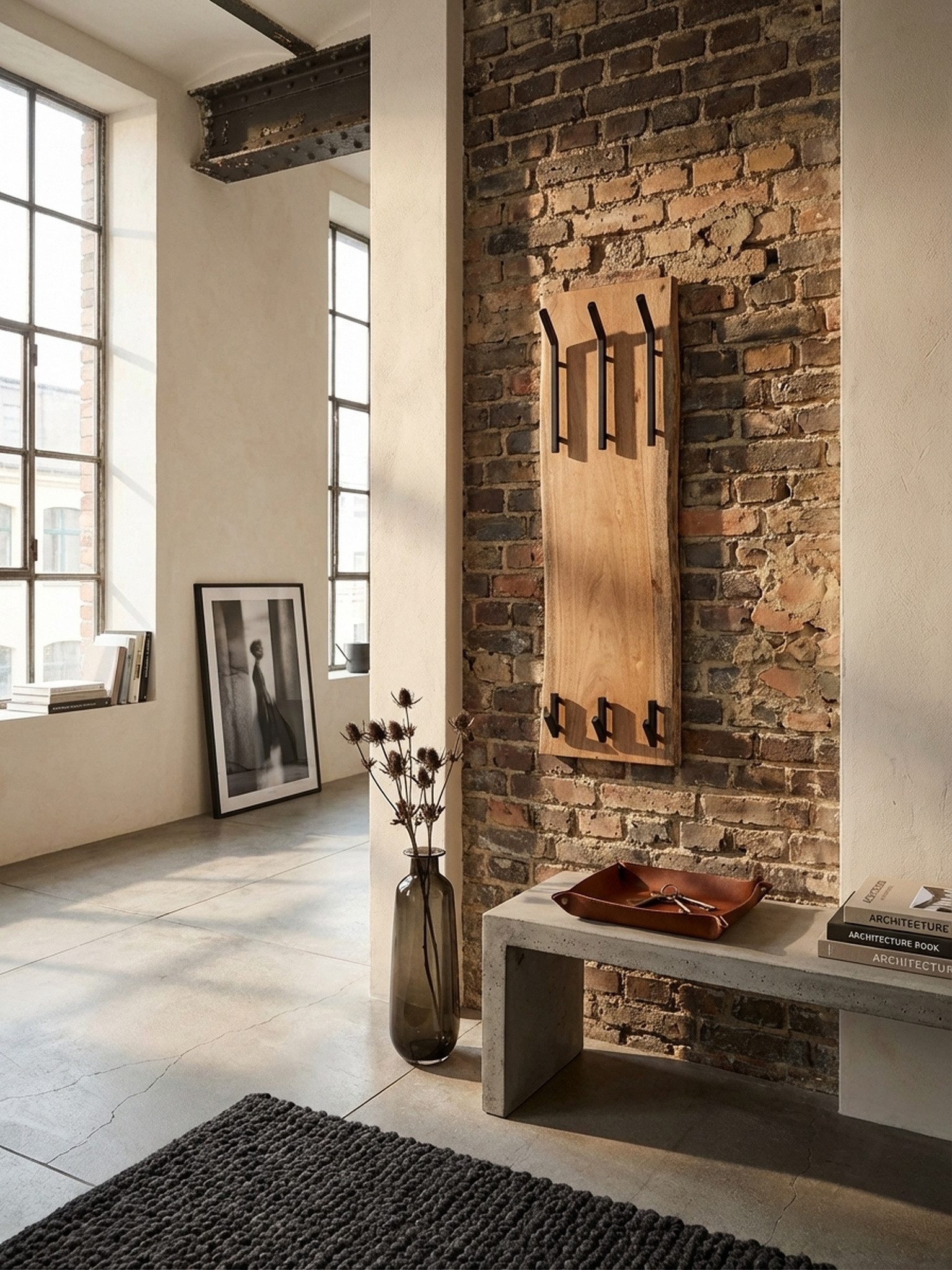 KADIMA DESIGN Wandgarderobe Design Wandgarderobe Akazie Massivholz / Metall 35,5 x 100 x 11 cm, Hakenleiste 2-Reihig Flurgarderobe Wand, Garderobe Holz