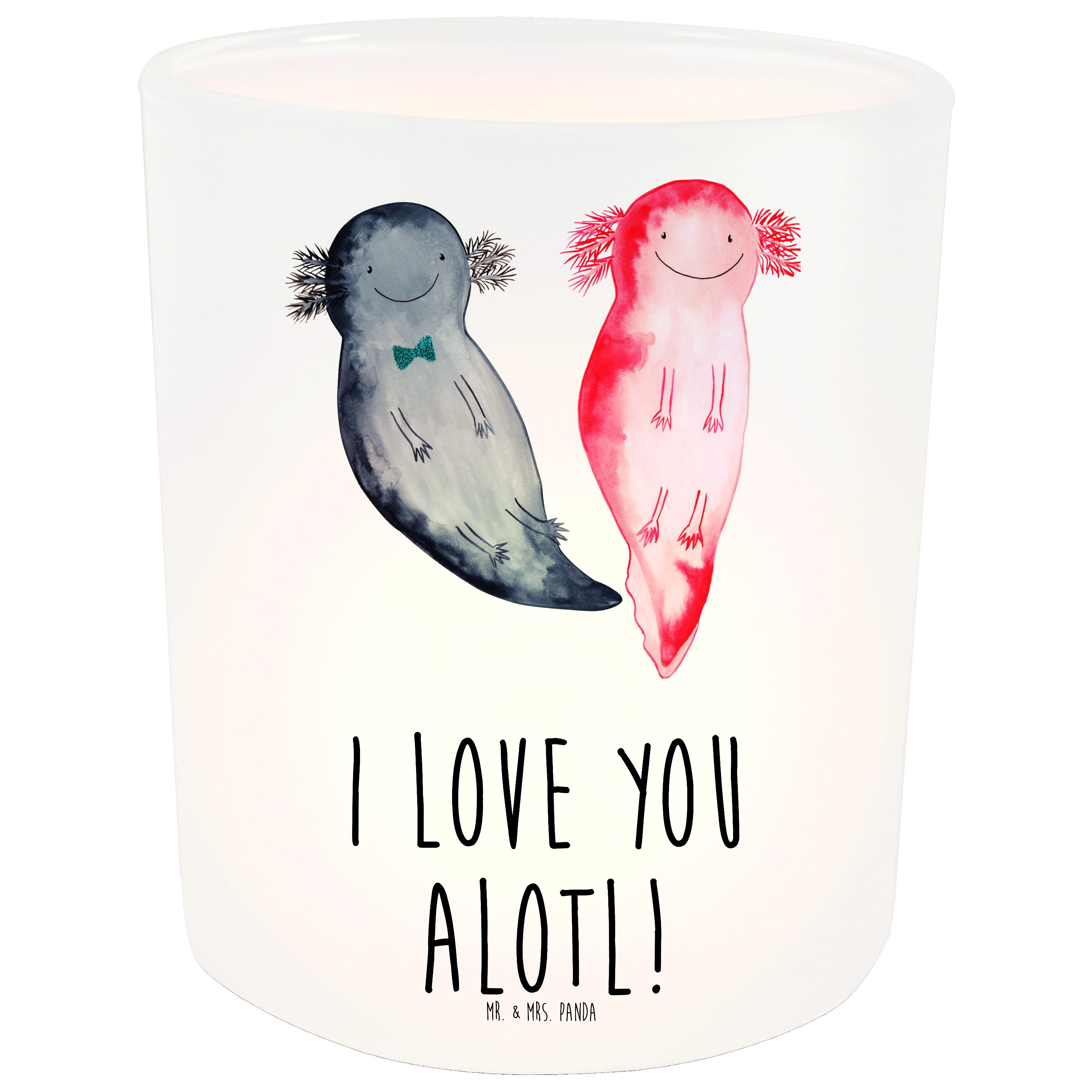 Mrs. & Windlicht Glas, Mr. Transparent - Panda Geschenk, Windlicht Teelichthalte St) Liebe (1 - Axolotl