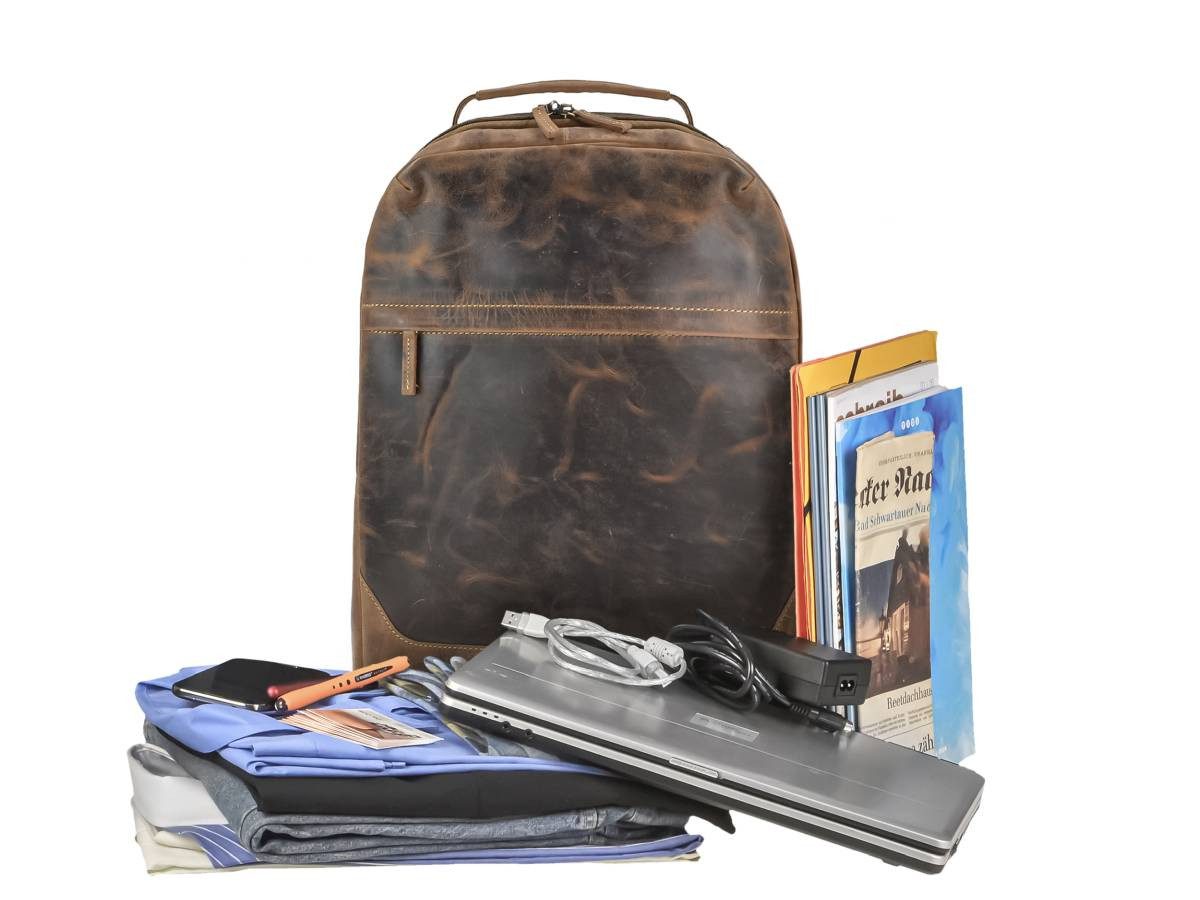 Greenburry Reisetasche "Vintage" Rucksack Leder 34x48x16cm antikbraun, als Overnighter Reiserucksack für den Kurztrip