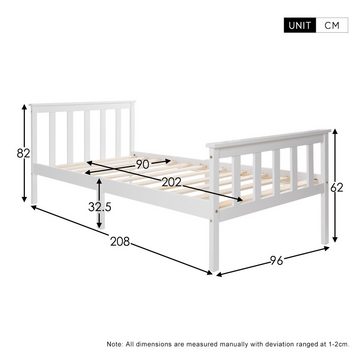 Flieks Massivholzbett, Einzelbett Kinderbett Jugendbett 90x200cm Kiefer Weiß