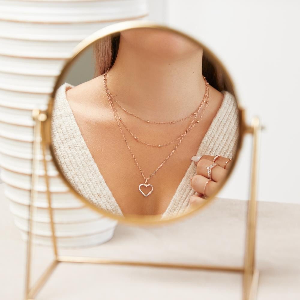 JEWLIX Edelstahlkette Zweireihige Damenkette in Roségold geziert mit Kugeln N5148-R