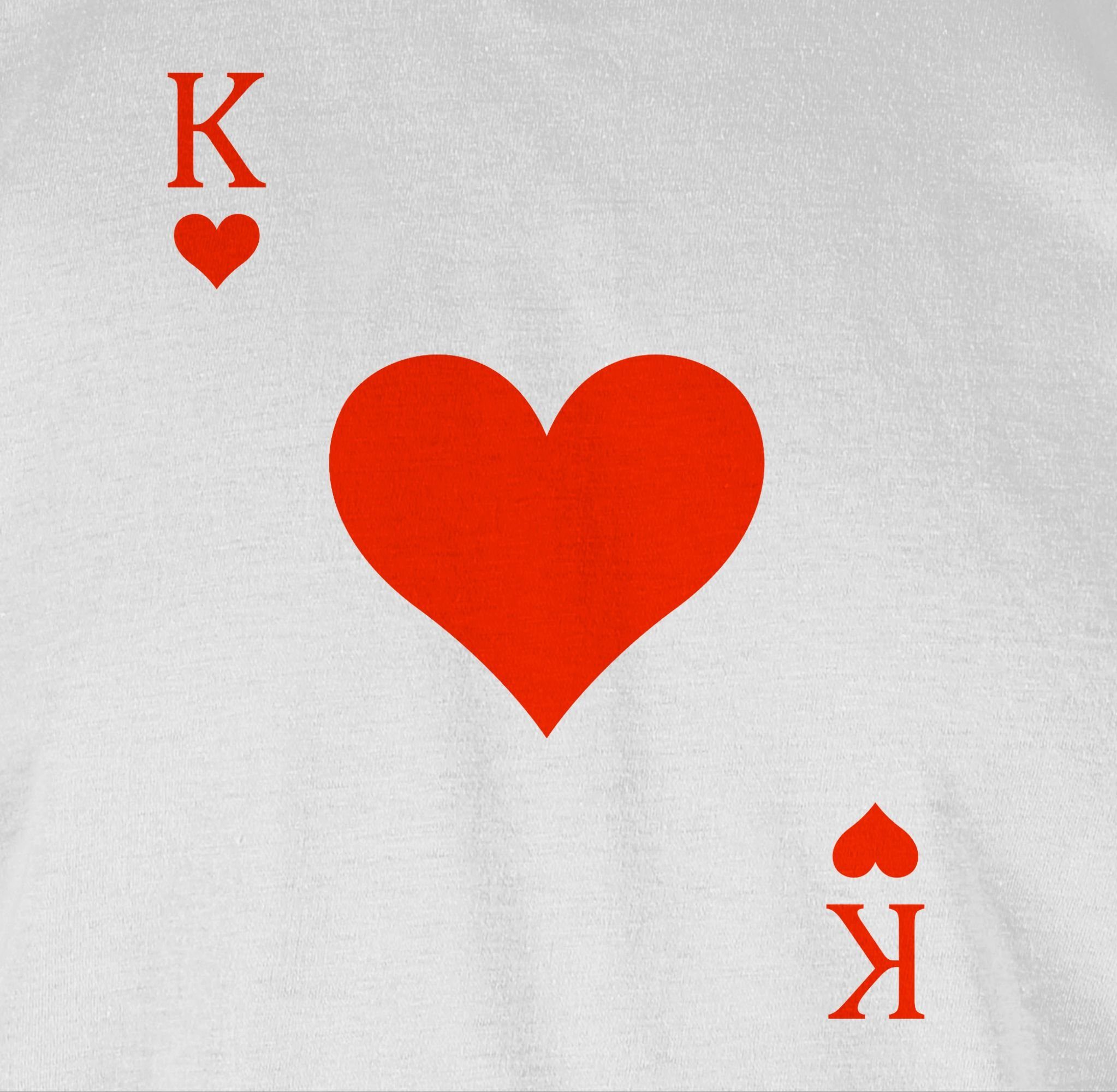 Shirtracer T-Shirt Herz He Karneval Kartenspiel & - Queen Spielkarte - König King Weiß Fasching Herzkönig 2 Karneval