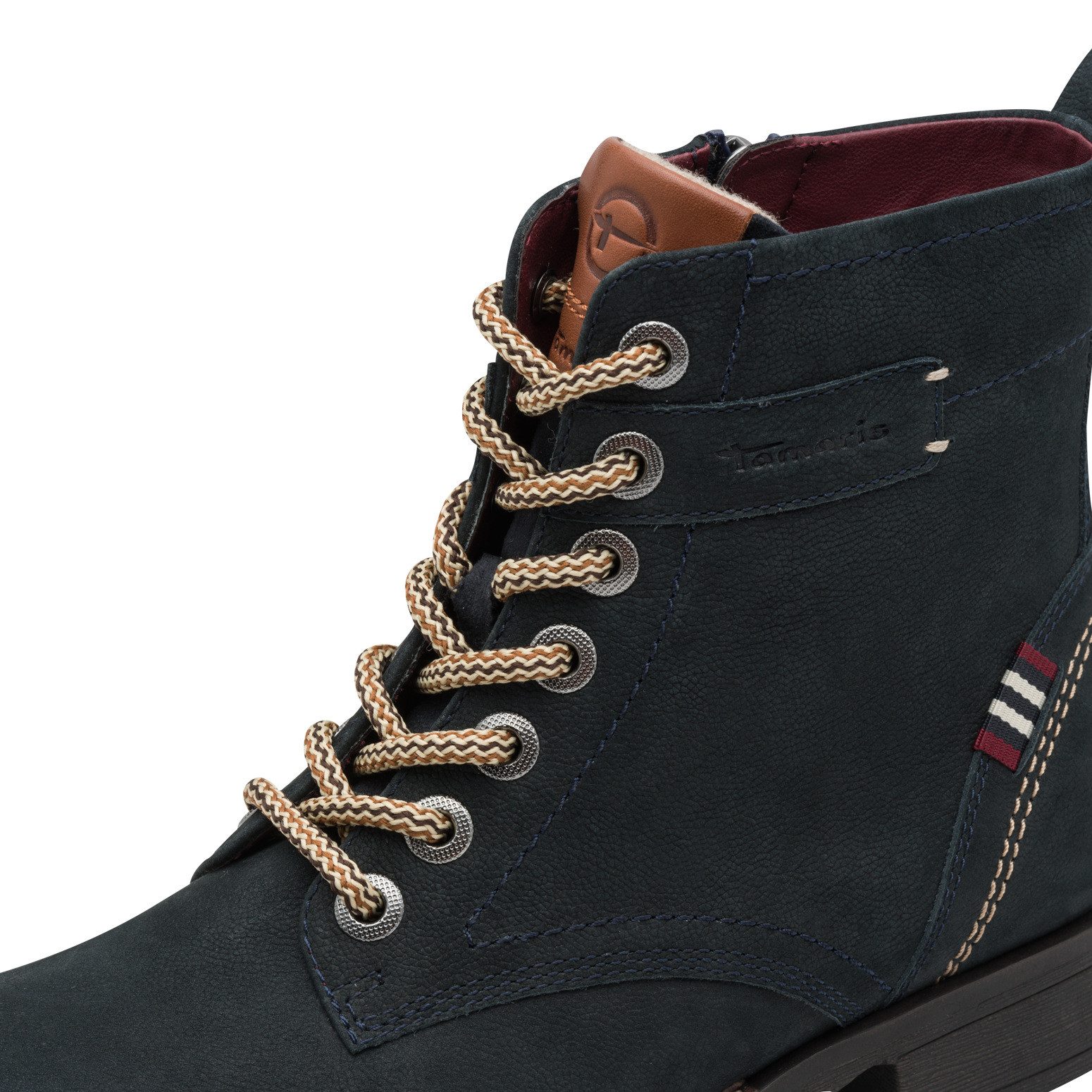 Tamaris Schnürboots, Blockabsatz, Schnürstiefelette, Kontrastnaht an der Ferse und Rahmen