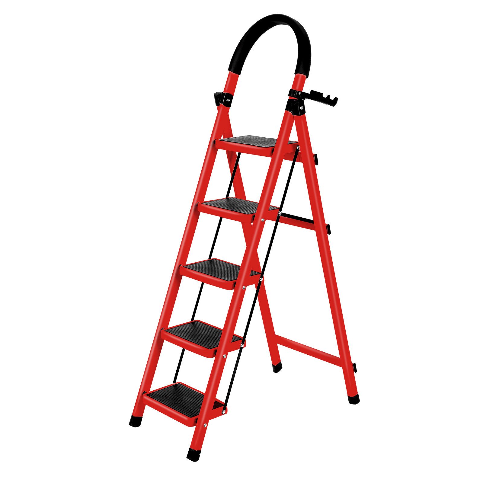 JEOBEST Trittleiter Stufenleiter, Klappleiter Tritthocker mit Handläufen, ( 5 Stufen) Sicherheitsleiter, Anti-Rutsch-stabilem und breitem Pedal