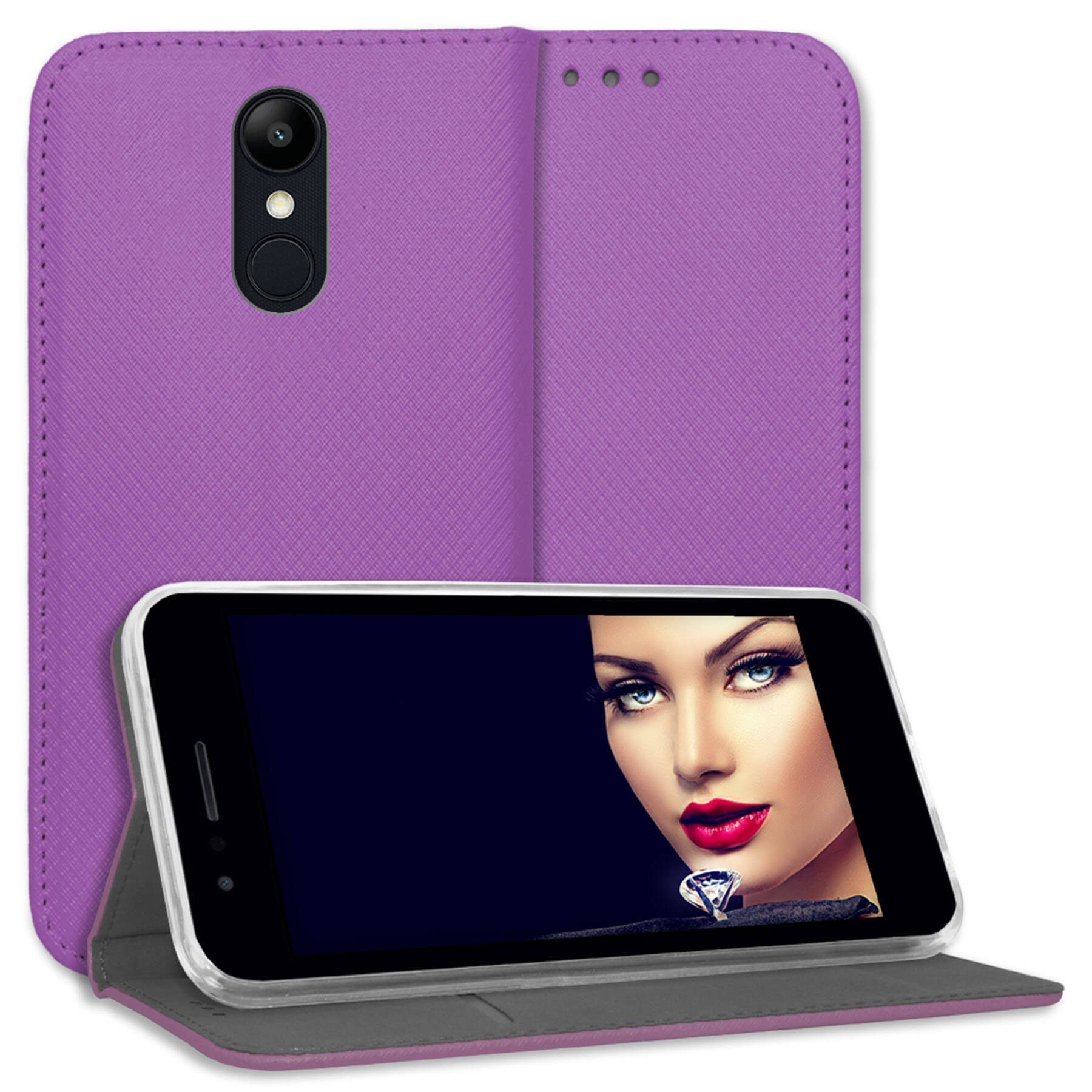 mtb more energy Smartphone-Hülle Smart Magnet für LG K8 2018 / LG K9, Lila, Bookstyle Klapphülle Cover Wallet Case aus Kunstleder
