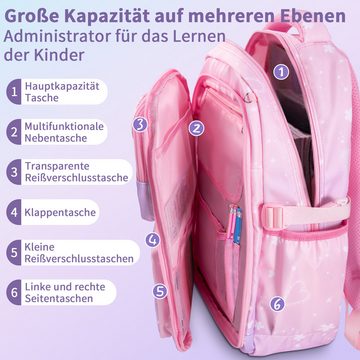 Anqier Schulrucksack Schulrucksack für Mädchen Kinderrucksack Wasserdicht (hohe Kapazität, Klassen 1-6, Atmungsaktiv,Wasserdicht,Farbverläufe Design), für Kind,Mädchen,Studenten