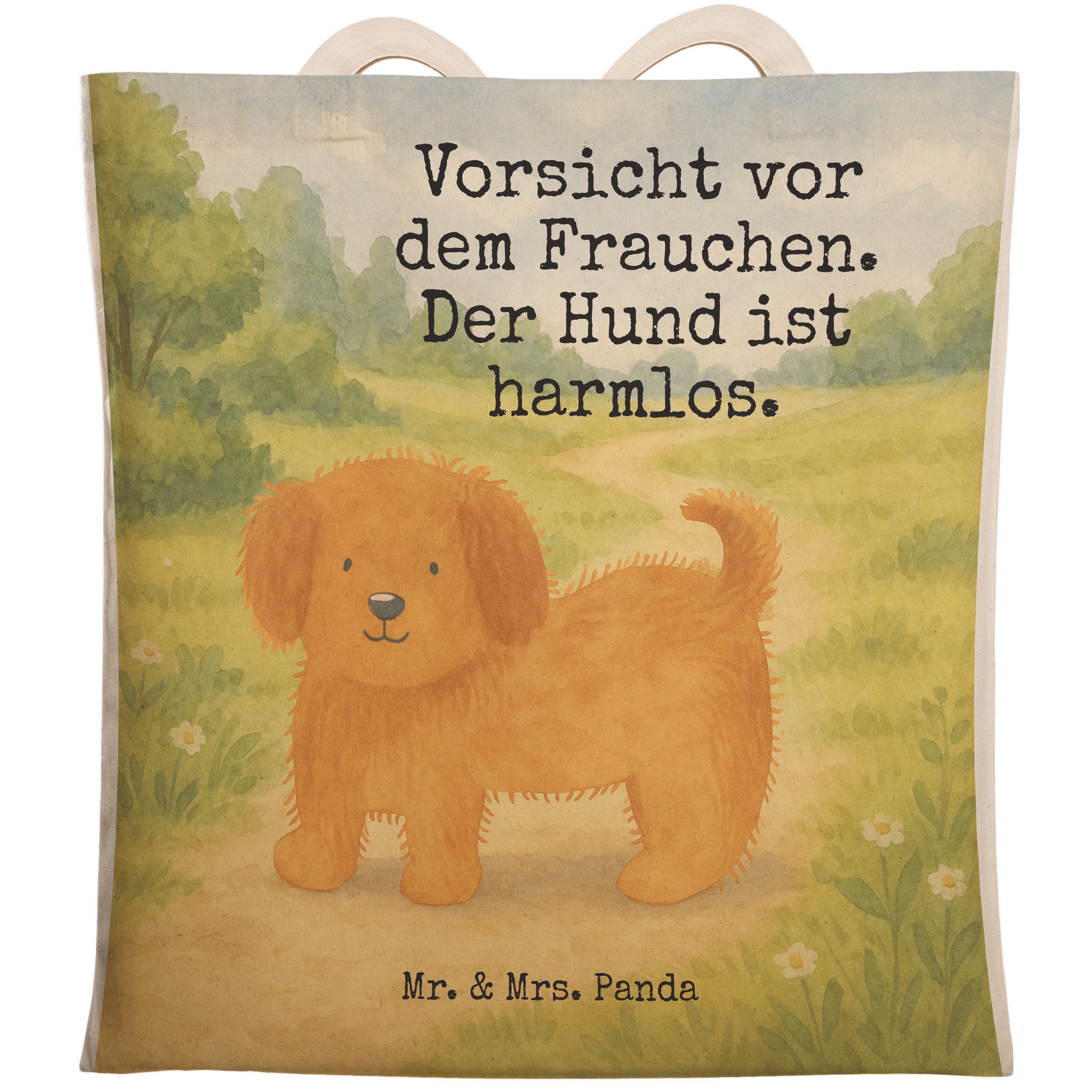 Mr. & Mrs. Panda Tragetasche Hund Flauschig Design, Einkaufstasche, Weiß, Stoffbeutel, Hundeliebe, (Packung, 1-tlg)