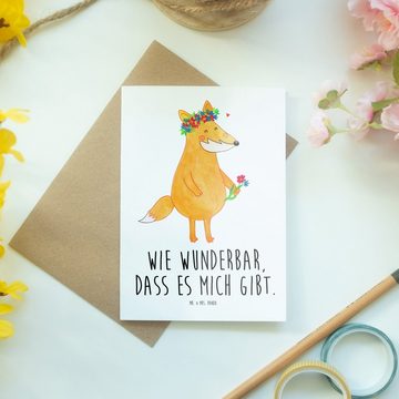 Mr. & Mrs. Panda Grußkarte Fuchs Blumen - Weiß - Geschenk, Selbstbewusstsein, Blumenkranz, boho, Hochwertiger Karton