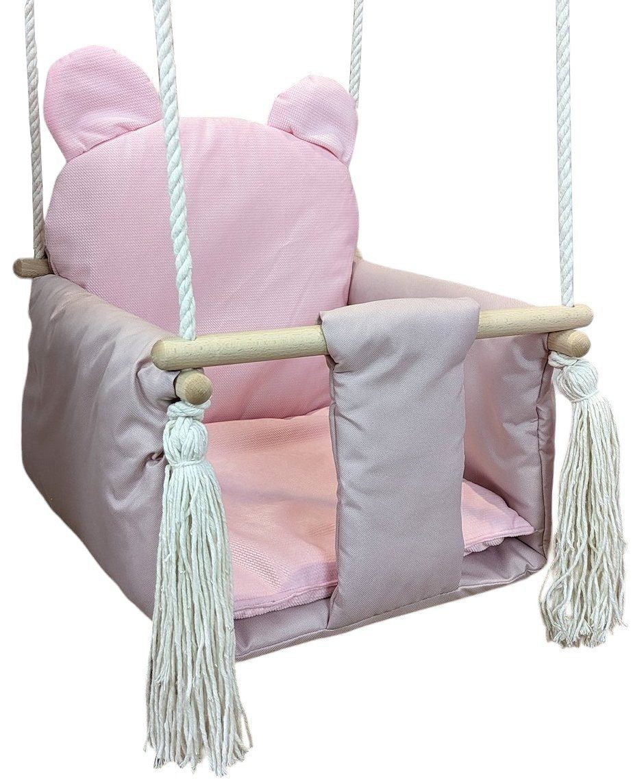 Pamek Einzelschaukel Suße Kinderschaukel Babyschaukel mit Gurt Schaukel Holz Geschenk, Dicke Metallringe zum aufhängen.