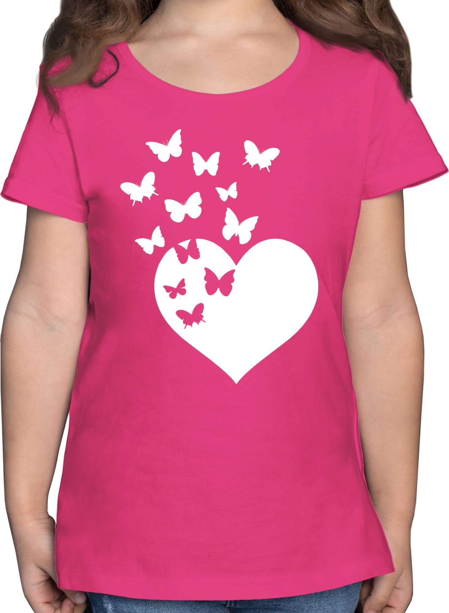Shirtracer T-Shirt Herz mit Schmetterlingen - süße Geschenkidee - Mädchen  Kinder T-Shirt t-shirt mädchen 164 teenager - schmetterlinge tshirt