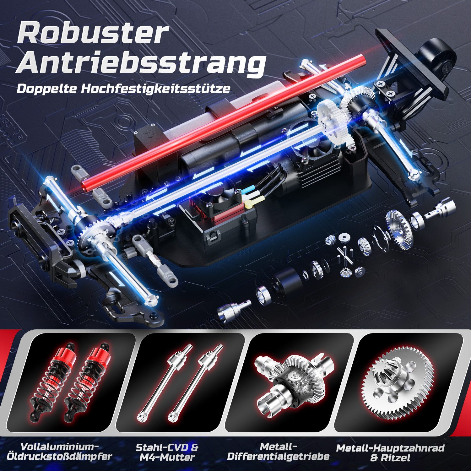 DEERC RC-Auto 1:14 RC Auto Brushless 50 km/h 4WD mit 2 Akkus für jedes Gelände, Ferngesteuertes Auto, 2.4-GHz, für Erwachsene und Kinder