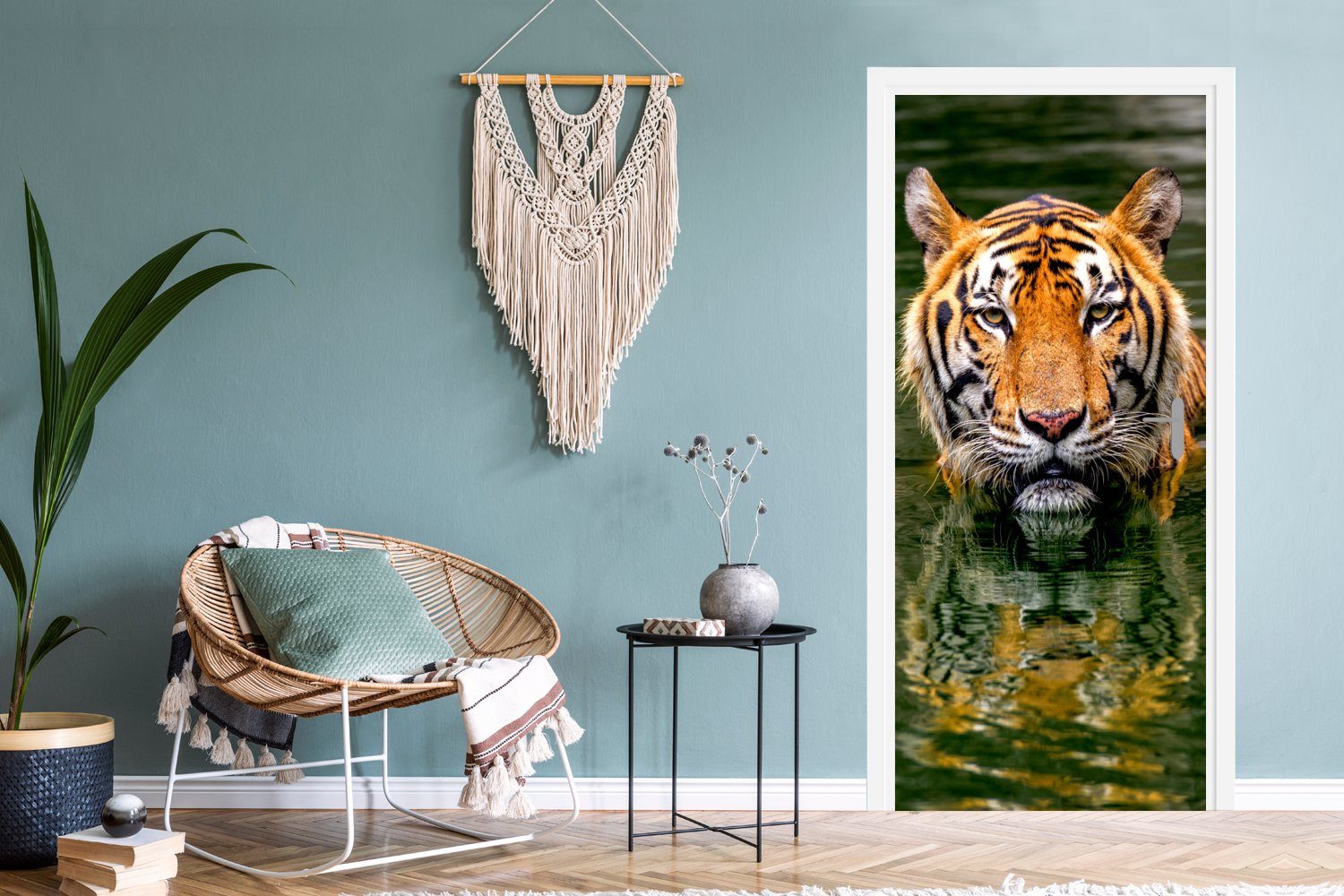 MuchoWow Türtapete Tiger im Wasser, cm bedruckt, 75x205 (1 Matt, für Tür, Fototapete St), Türaufkleber
