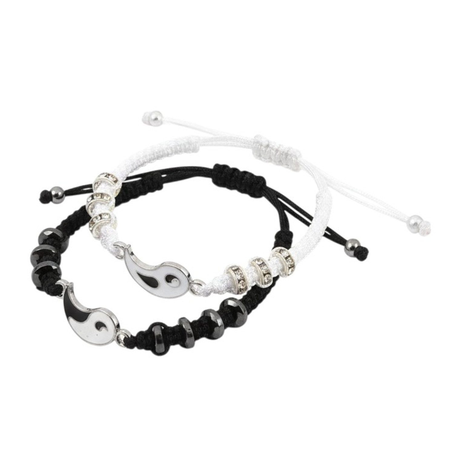 KARMA Armband Set Partner-Armbänder Yin & Yang Schwarz Weiß (Unisex Freundschaftsarmband, 2-tlg., Armbandset verstellbar Herren Damen), Unisex Armband Textil Partnerschmuck