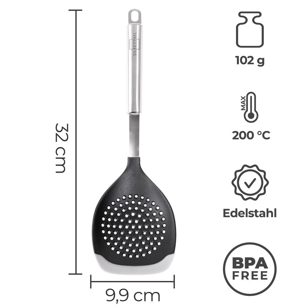 SILBERTHAL Schaumlöffel Abseihlöffel mit Messskala und Silikonlippe