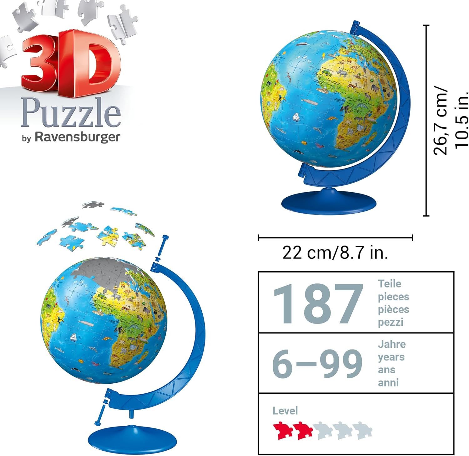 Ravensburger Verlag GmbH Puzzleball Puzzleball Kinderglobus in deutscher Sprache, 180 Puzzleteile