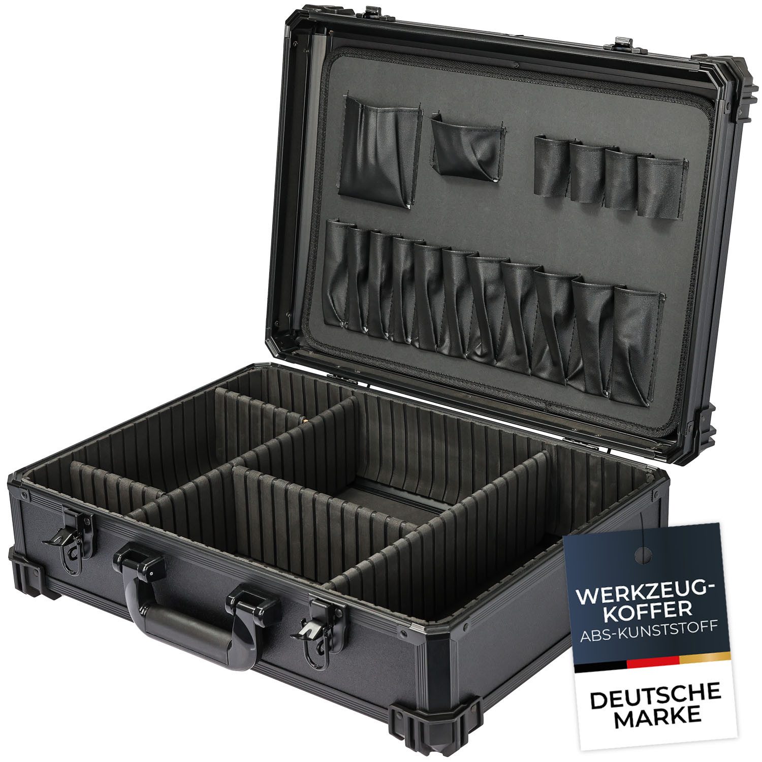 HMF Werkzeugkoffer Werkzeugkoffer leer, Werkzeugkasten groß mit, 17 Einsteckfächer und 5 Trennwände 46 x 33 x 15 cm