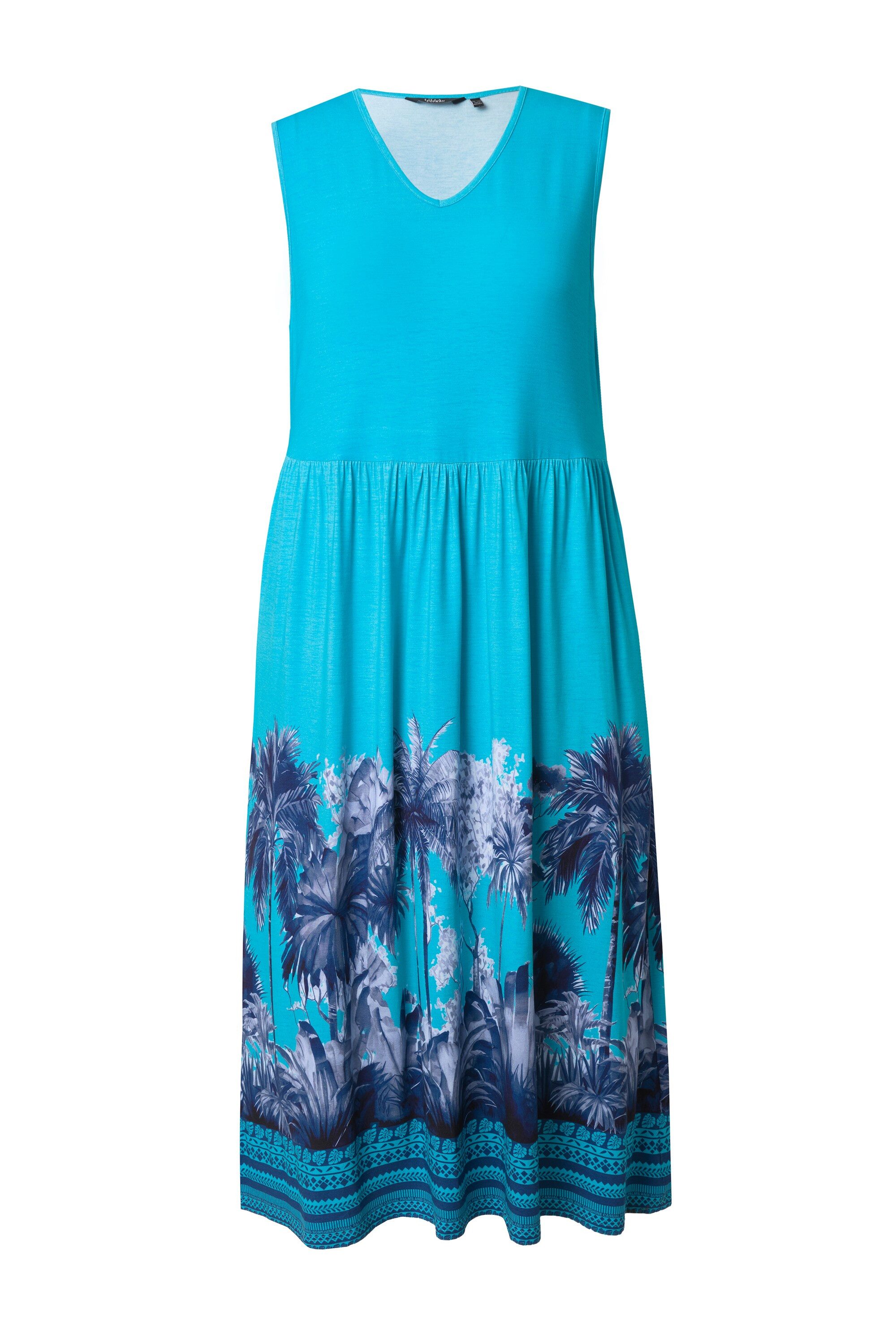 Ulla Popken Jerseykleid Jersey-Maxikleid Palmen V-Ausschnitt günstig online kaufen
