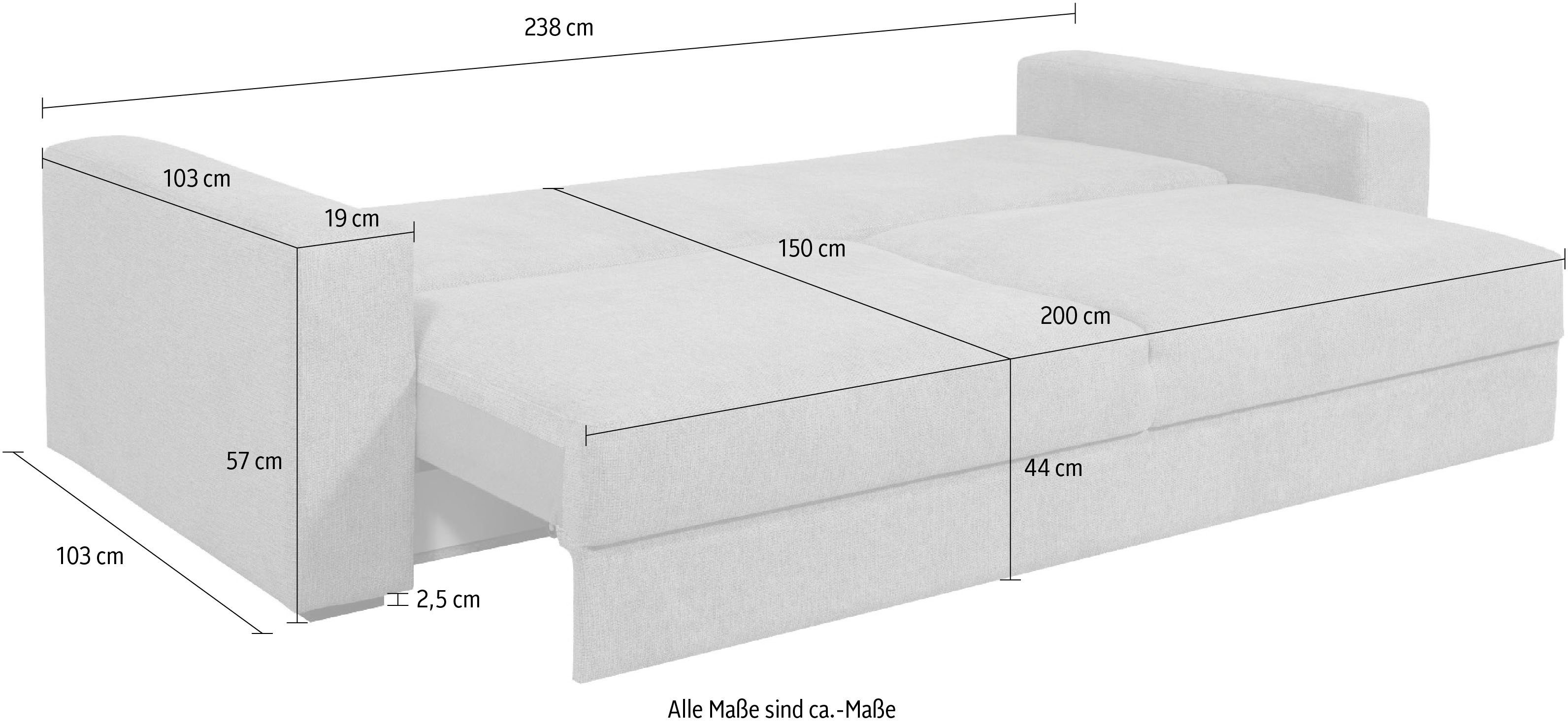 Home affaire Bettfunktion, aufklappbarer in Armlehnevarianten Schlafsofa Calrence, mit zwei Serie cinnamon der