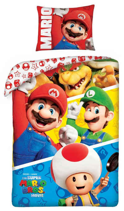 Bettwäsche Super Mario Wende Bettwäsche Nintendo Kopfkissen Bettdecke 140x200 cm, Super Mario, Renforcé, 2 teilig, 100% Baumwolle