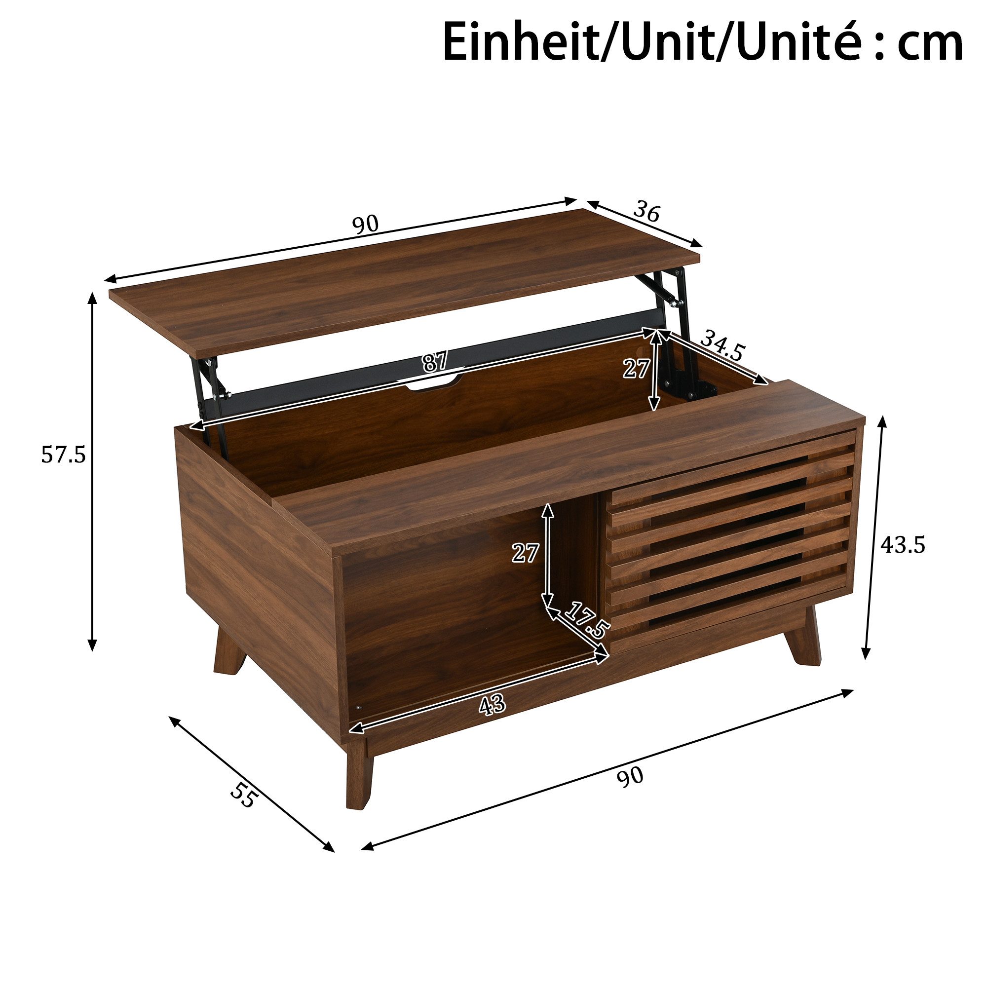Ulife Couchtisch höhenverstellbare Tischplatte, verschiebbare Jalousietür, MDF (1-St), Versteckte höhenverstellbare Tischplatte