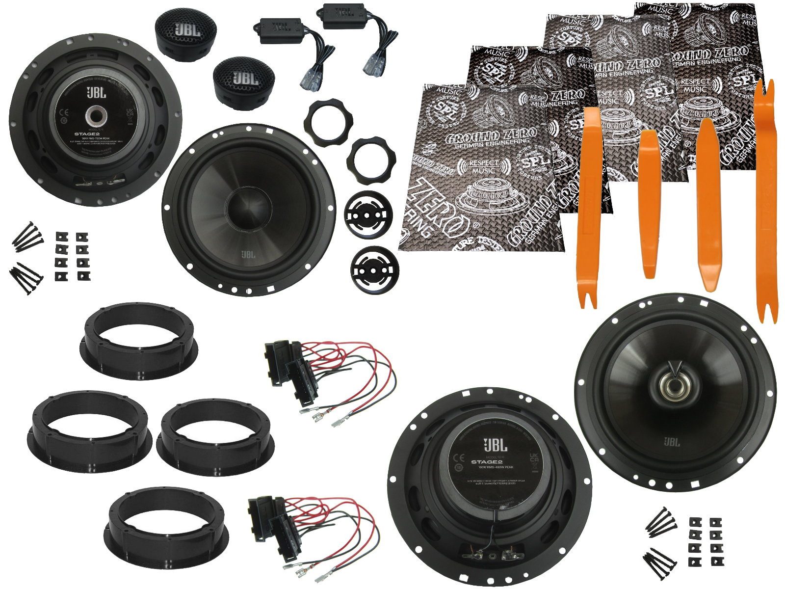 DSX JBL Boxen für VW Golf 7 Bj 13 – 20 Tür Vorne hinten Dämmmatte Bügel Auto-Lautsprecher (150 W)