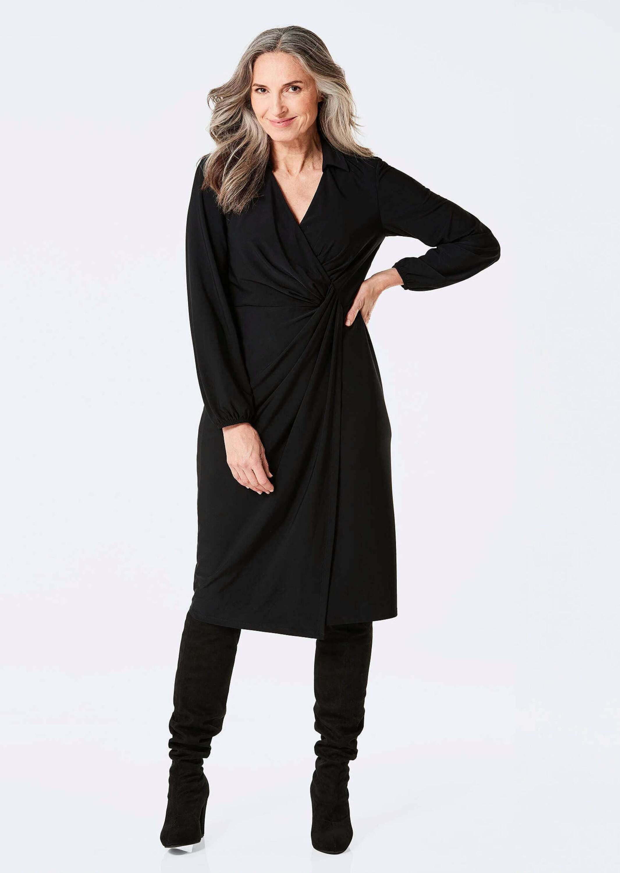 GOLDNER Jerseykleid Kurzgröße: Elegantes Jerseykleid mit V-Ausschnitt Stret günstig online kaufen