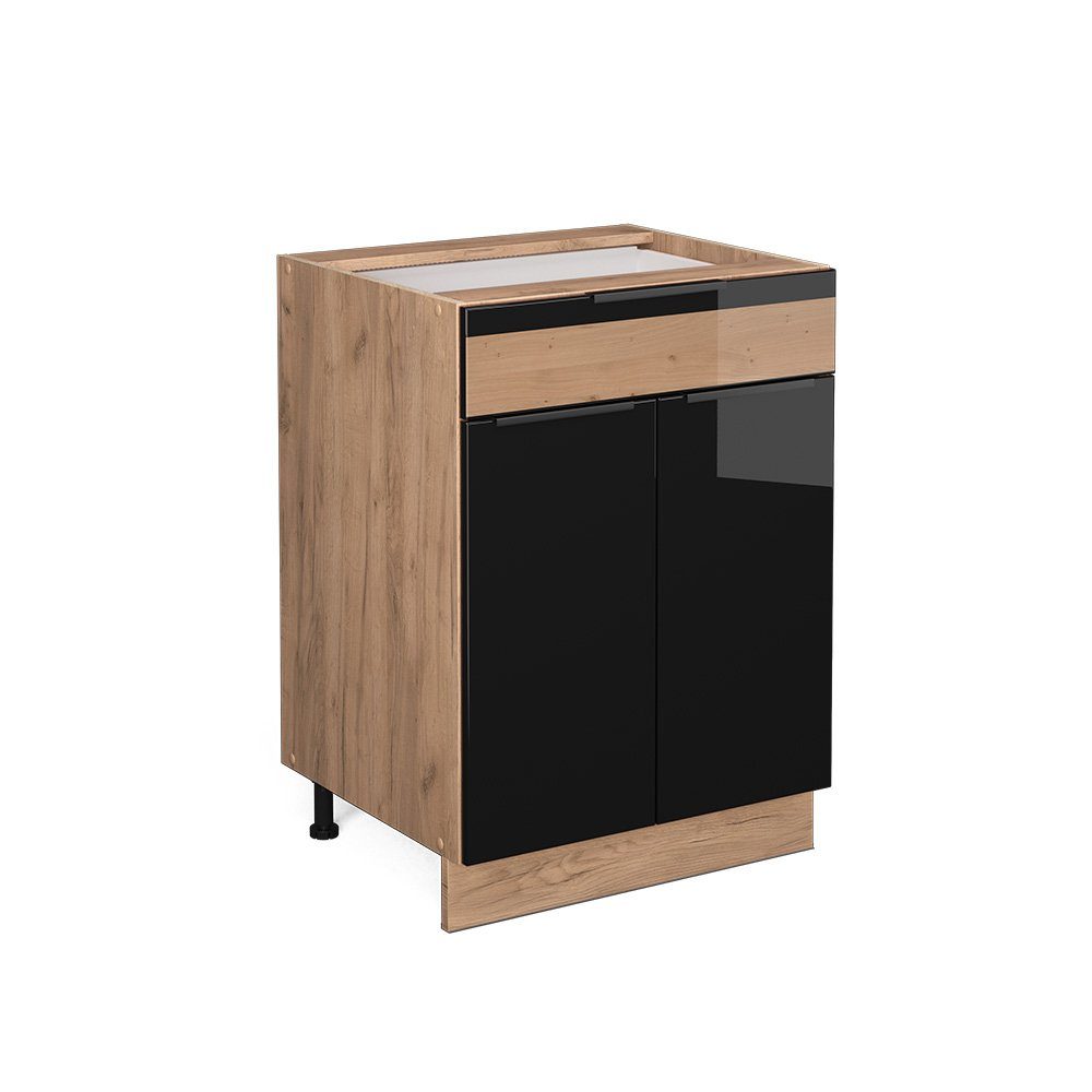 Vicco Unterschrank Fame-Line, Schwarz Hochglanz/Eiche 60cm, günstig online kaufen