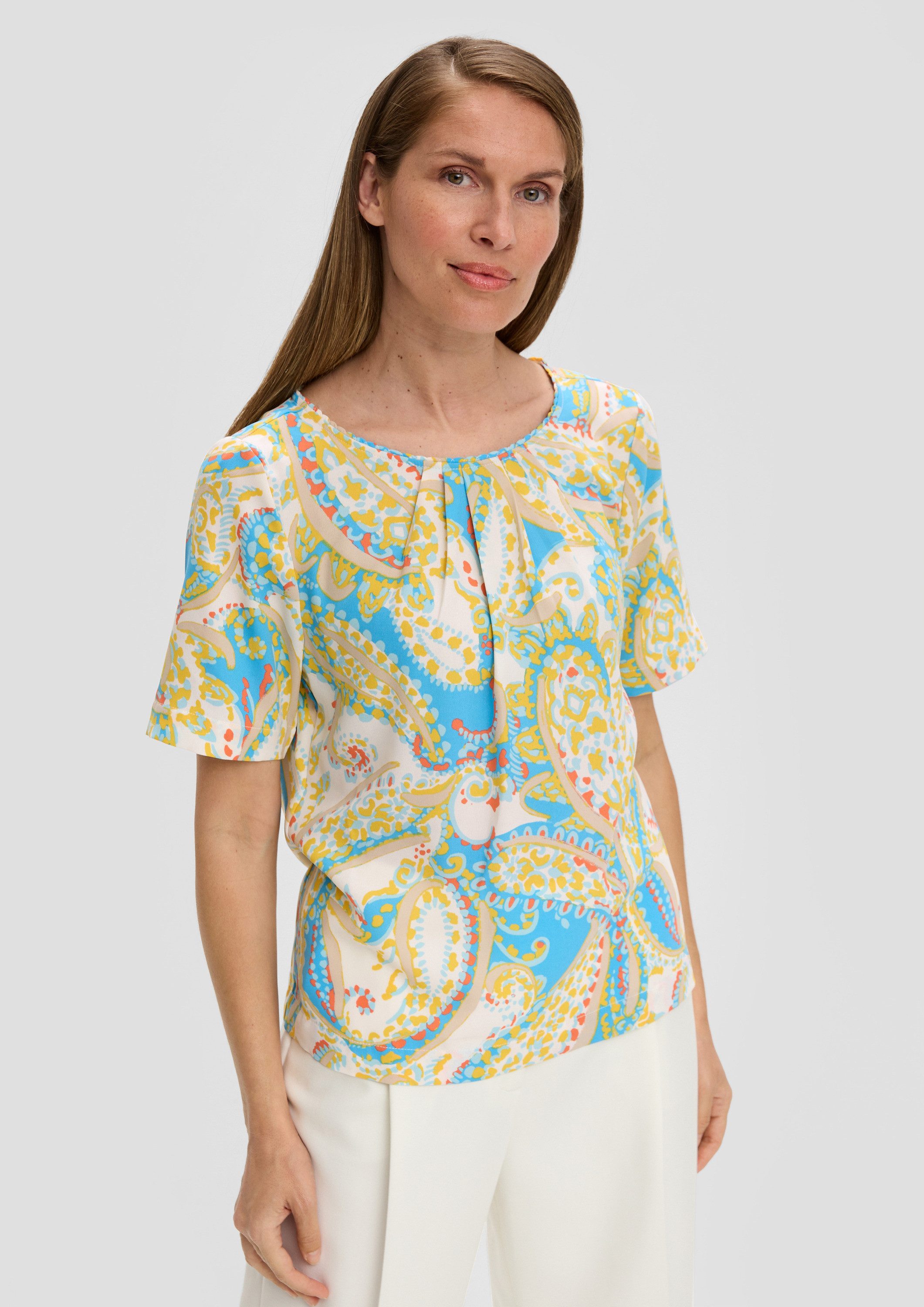 s.Oliver Kurzarmbluse Bluse Bluse mit Rundhalsausschnitt