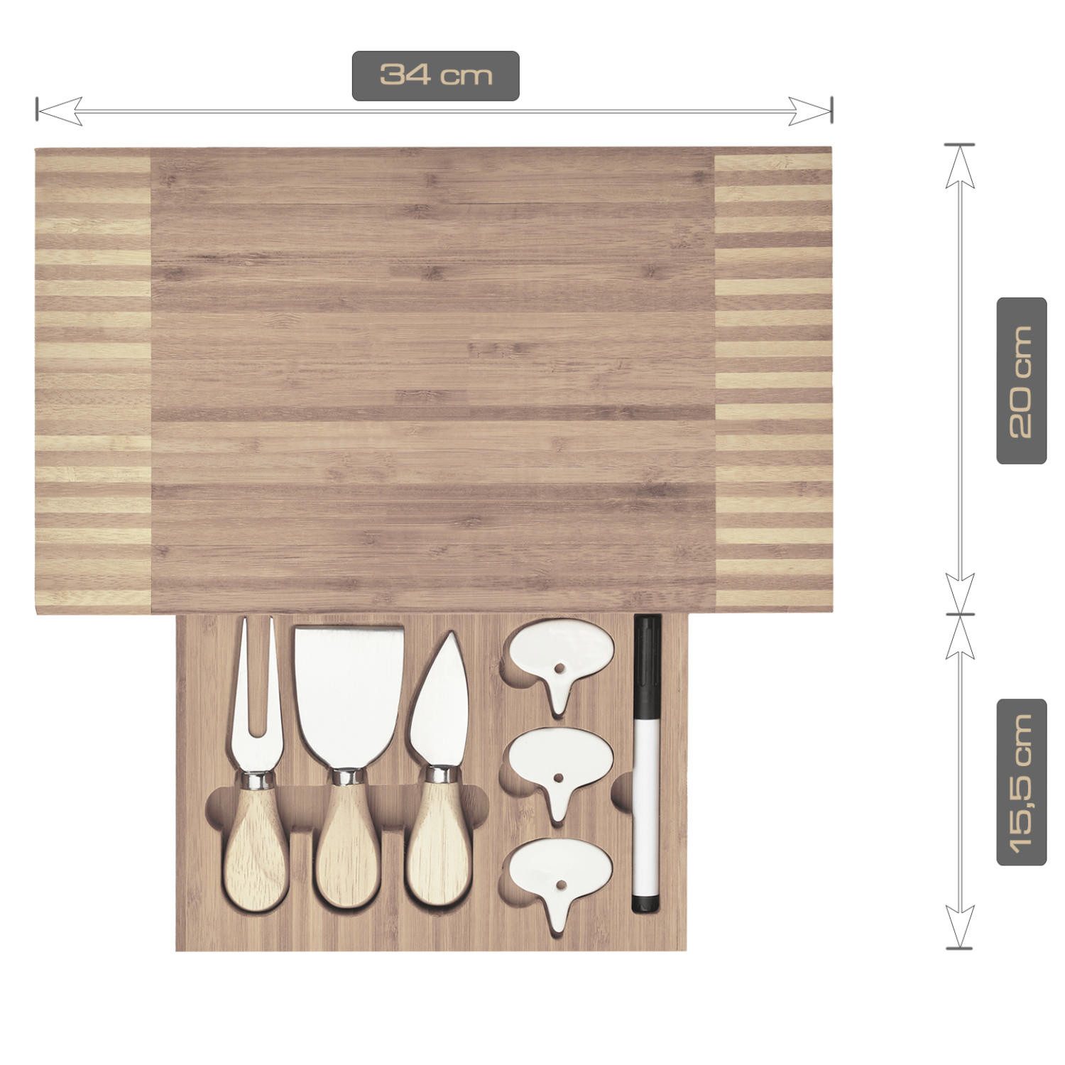mit 8-St), Deluxe Dimono 3 Käsebrett mit (Servier-Brett Käsebesteck, Käse-Messern, Käse-Schneidebrett