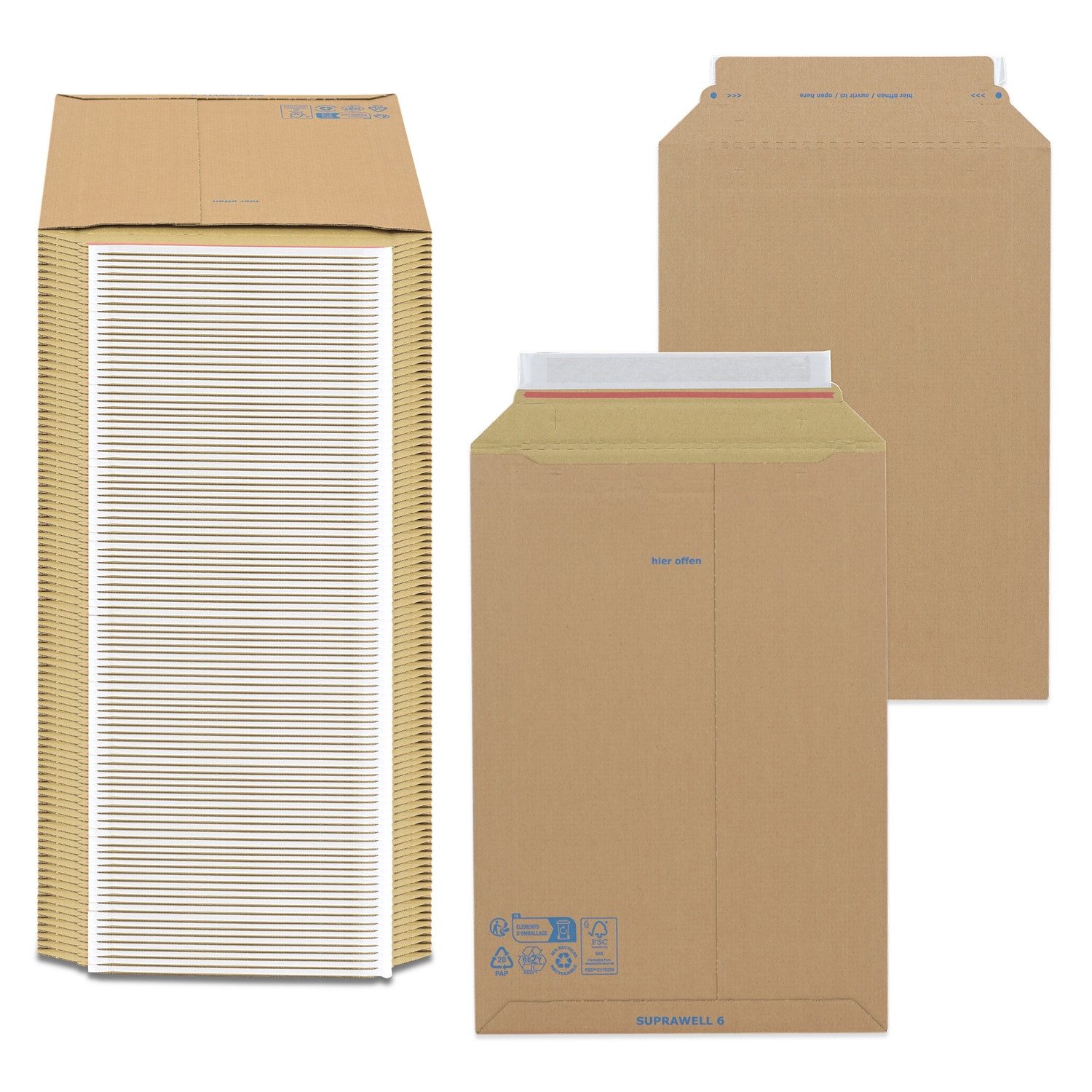 Oputec Versandtasche 100x Versandtasche VT71 A3+ 290x410mm Wellpappe Karton selbstklebend