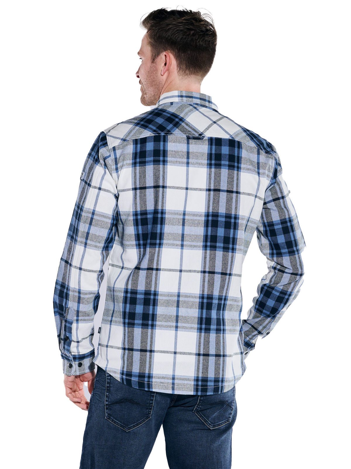 Engbers Langarmhemd engbers Herren Overshirt kariert, Mittelblau günstig online kaufen