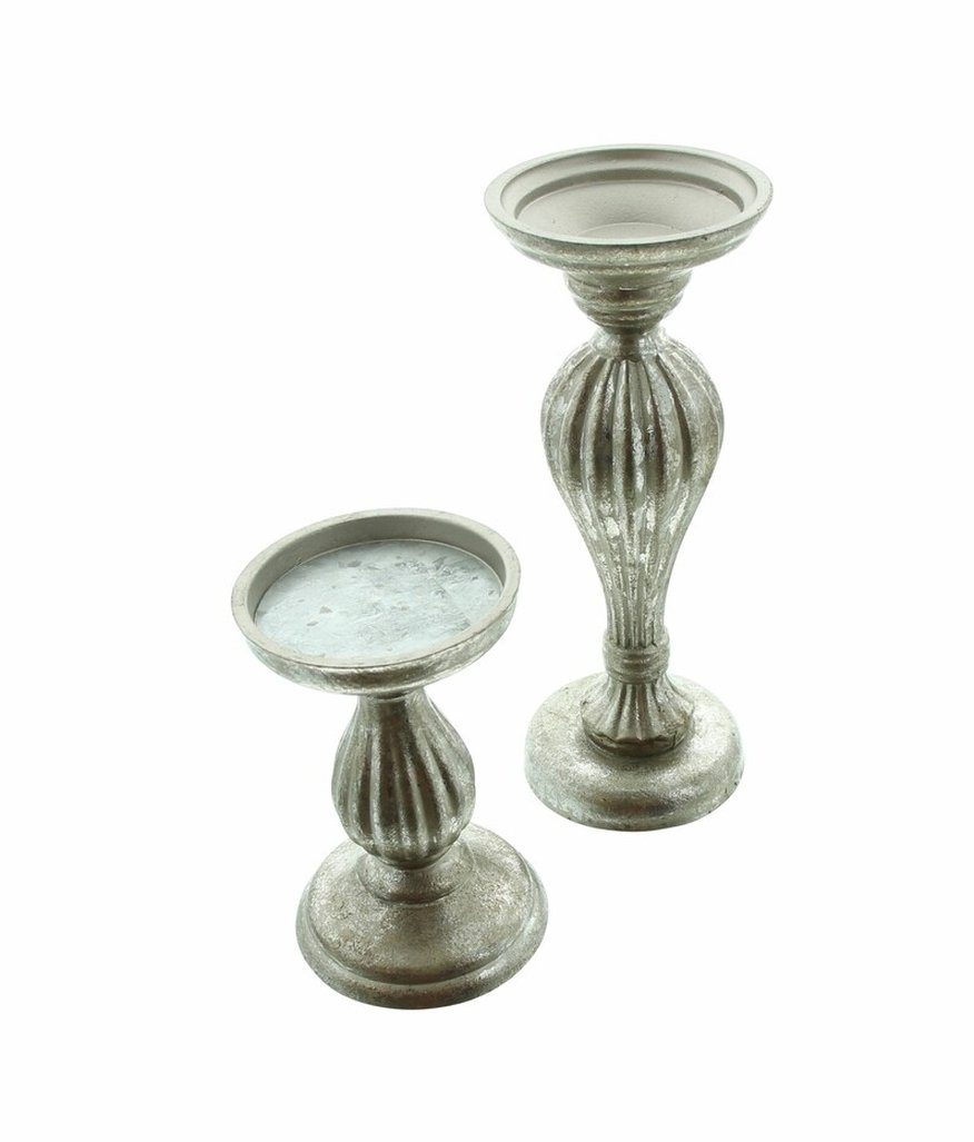 Antik-Design, im Holz Dekoleidenschaft Kerzenhalter im in "Eleganz" Kerzenständer Retro St., Set) aus (2 Silber