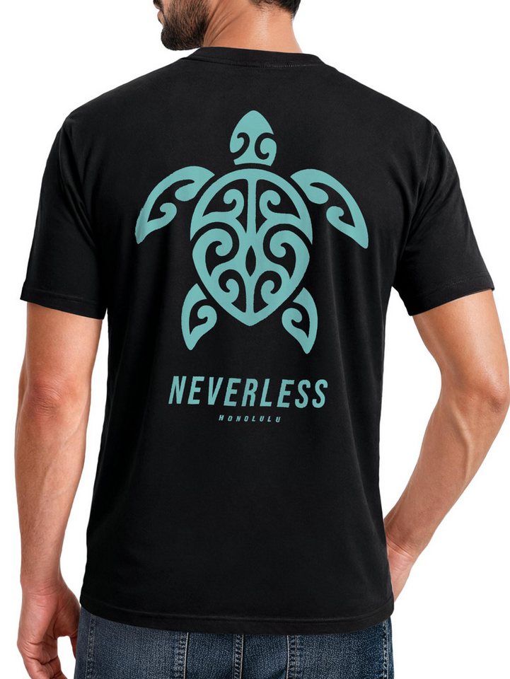 Neverless Print-Shirt Herren T-Shirt Backprint - Beach Design Honolulu Turtel - mit Print