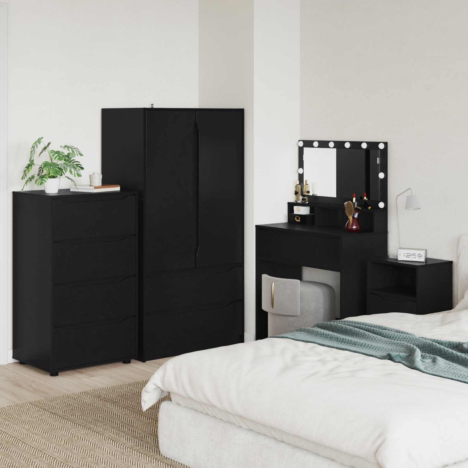 furnicato Container Speicherschrank 60 x 48 x 105 cm Schwarz (1-St) Höhenverstellbare Kommode mit Kugellagerführungen für Wohnzimmer