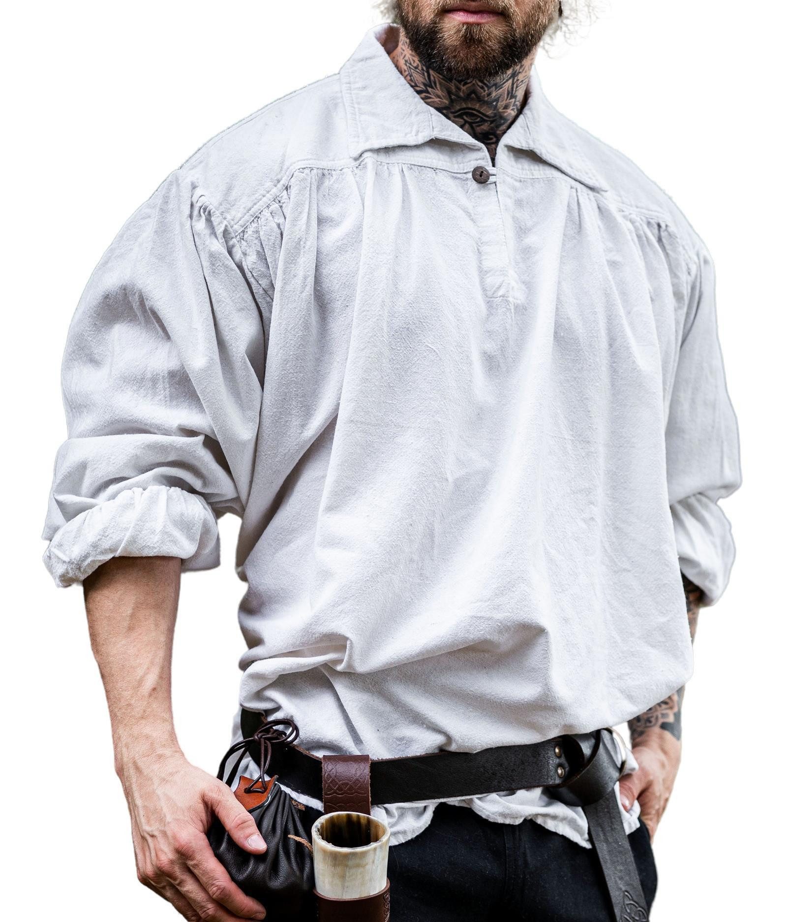Leonardo Carbone Piraten-Kostüm Piratenhemd "James" mit Flachkragen, Holzknopf, voluminöse Ärmel