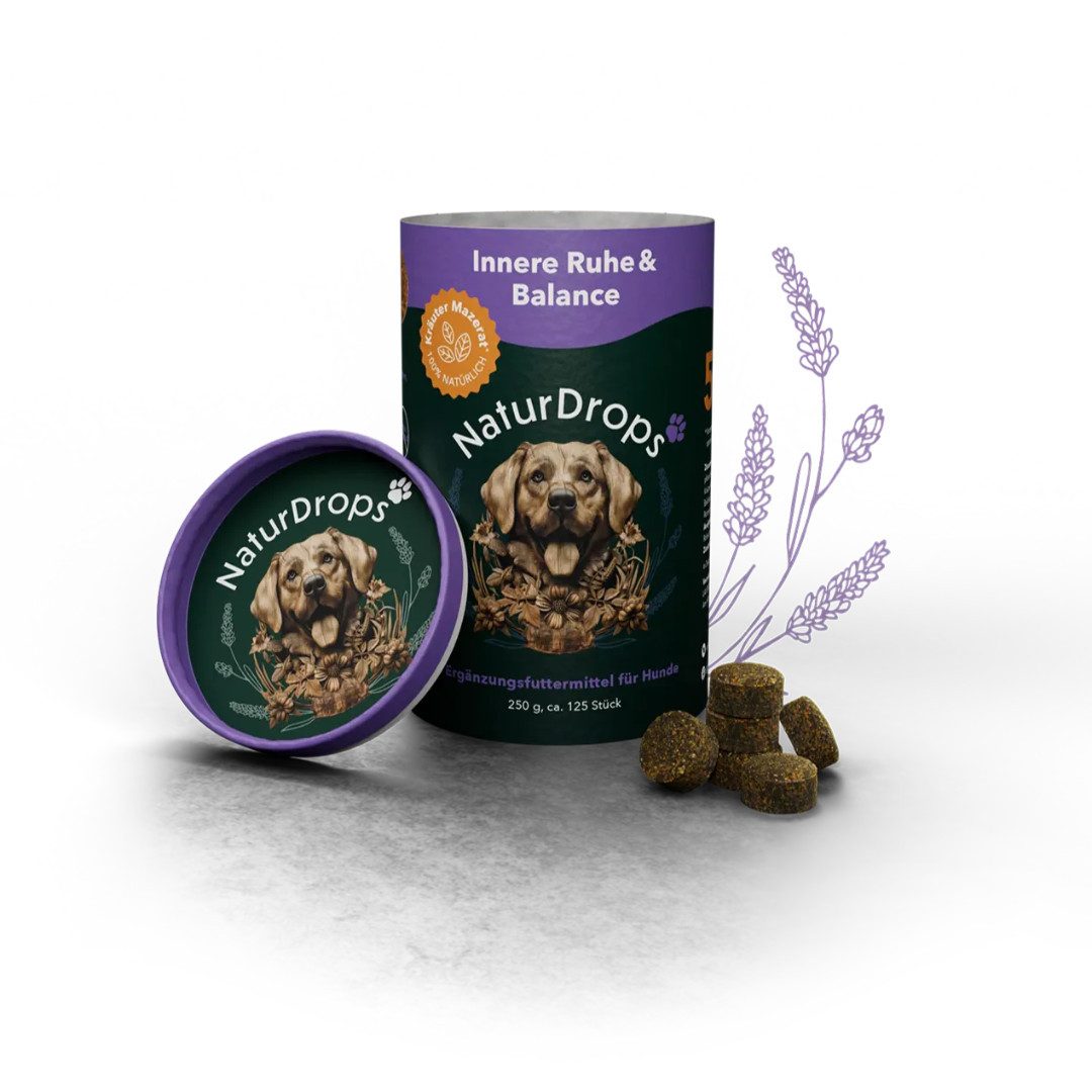 NaturDrops Innere Ruhe & Balance Zur Linderung von Stress, Nervosität und Ängsten, Nahrungsergänzungsmittel für: Hunde