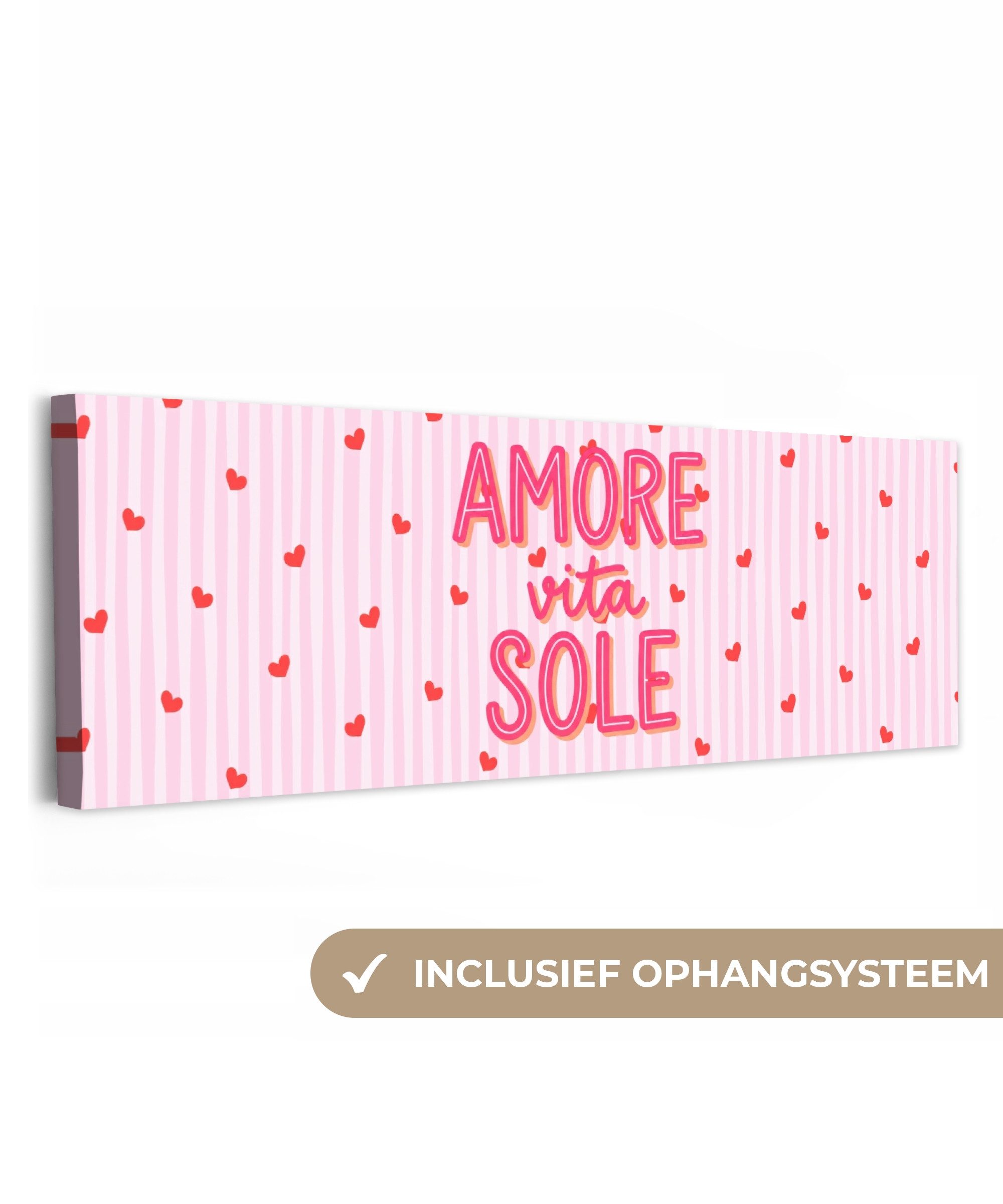 OneMillionCanvasses® Leinwandbild Panorama Amore vita Sohle - Rosa - Herzen, Fotodruck (1 St), Wandbild, Deko Schlafzimmer Wohnzimmer Flur 60x20 cm