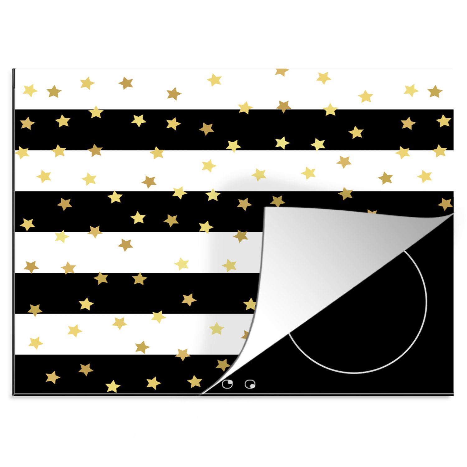 Ceranfeldabdeckung MuchoWow (1 Arbeitsfläche 60x52 - Konfetti Sterne Mobile Muster, Herdblende-/Abdeckplatte Gold Vinyl, cm, - nutzbar, - tlg),