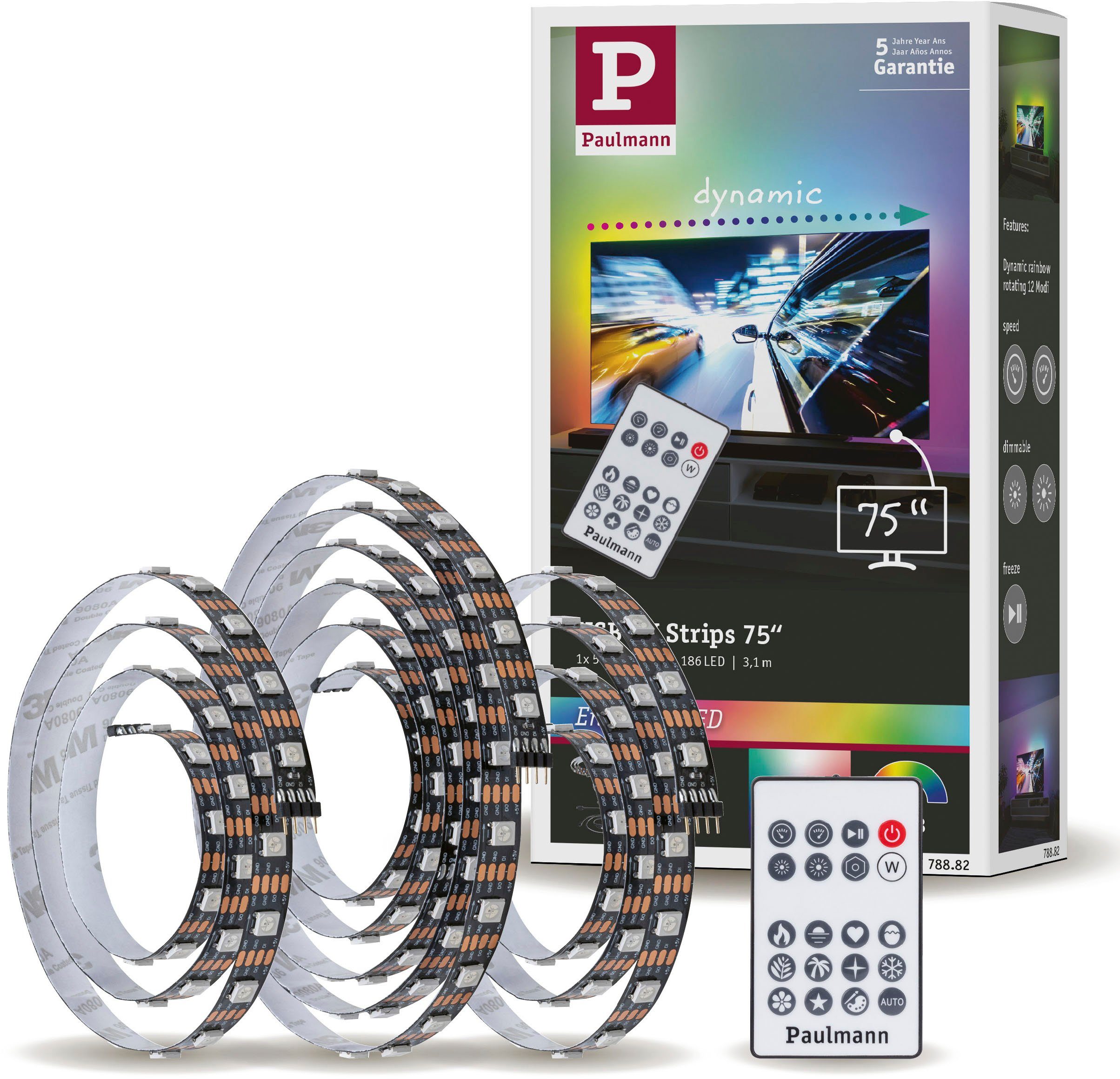 LED-Streifen USB LED Strip TV-Beleuchtung 75 Zoll 3,1m Dynamic Rainbow RGB 5W