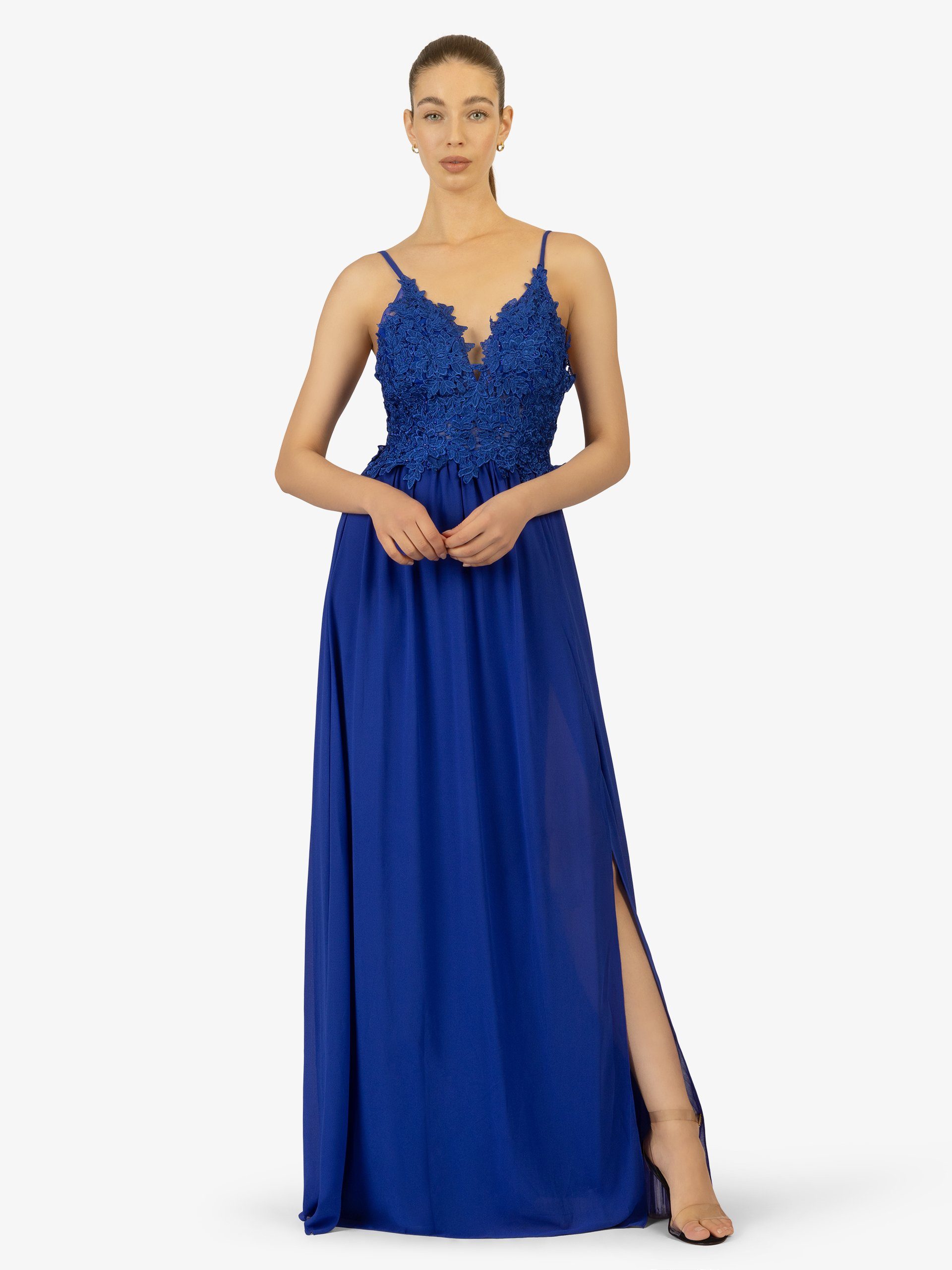 Spitze, Mesh, Chiffon royal aus Abendkleid bleu Kraimod