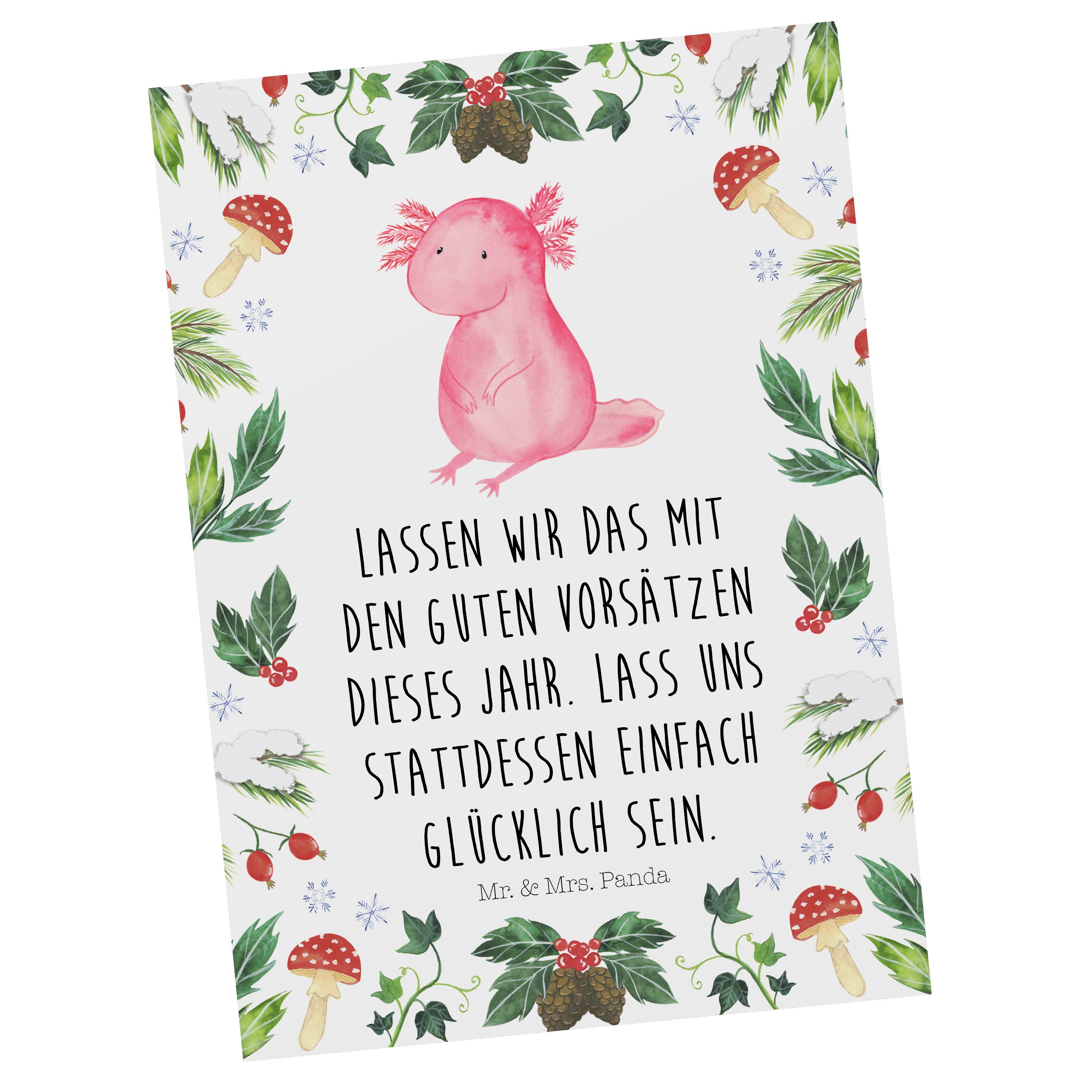 Mr. & Mrs. Panda Postkarte Axolotl Glücklich - Weiß - Geschenk, Winter, Wintermotiv, Geschenkkar