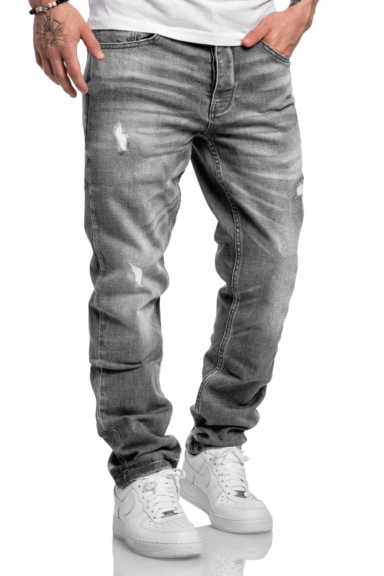 Amaci&Sons Straight-Jeans MEDFORD Destroyed Jeans Herren Regular Fit Destroyed Jeans